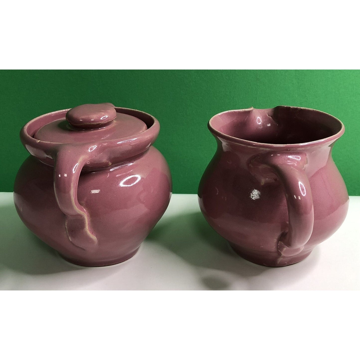 Early Antique CORNELISON POTTERY Bybee Kentucky SUGAR & CREAMER SET Hand Made