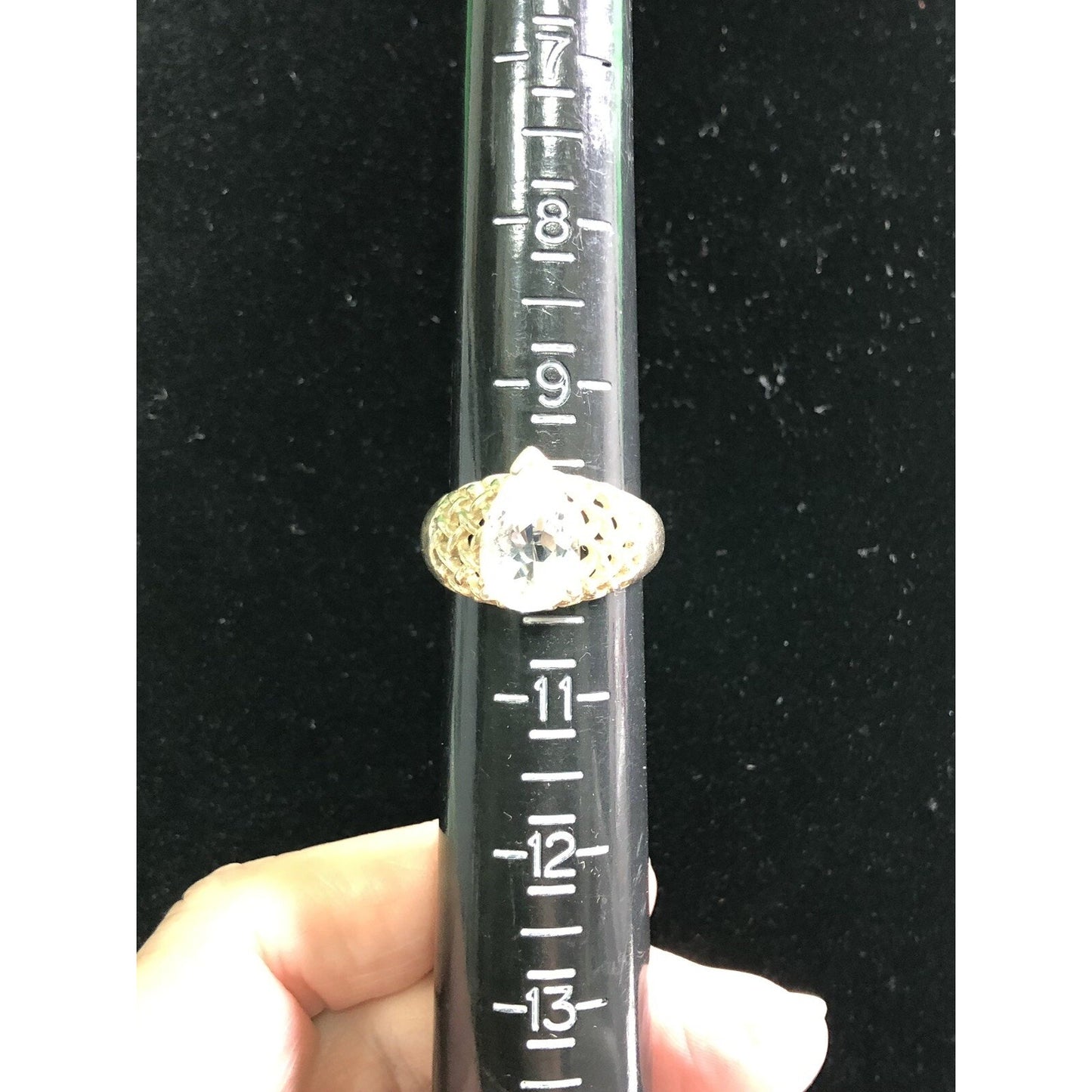 Vintage Sterling Silver RING SIZE 10 Teardrop Clear Stone Lattice Pattern Shank