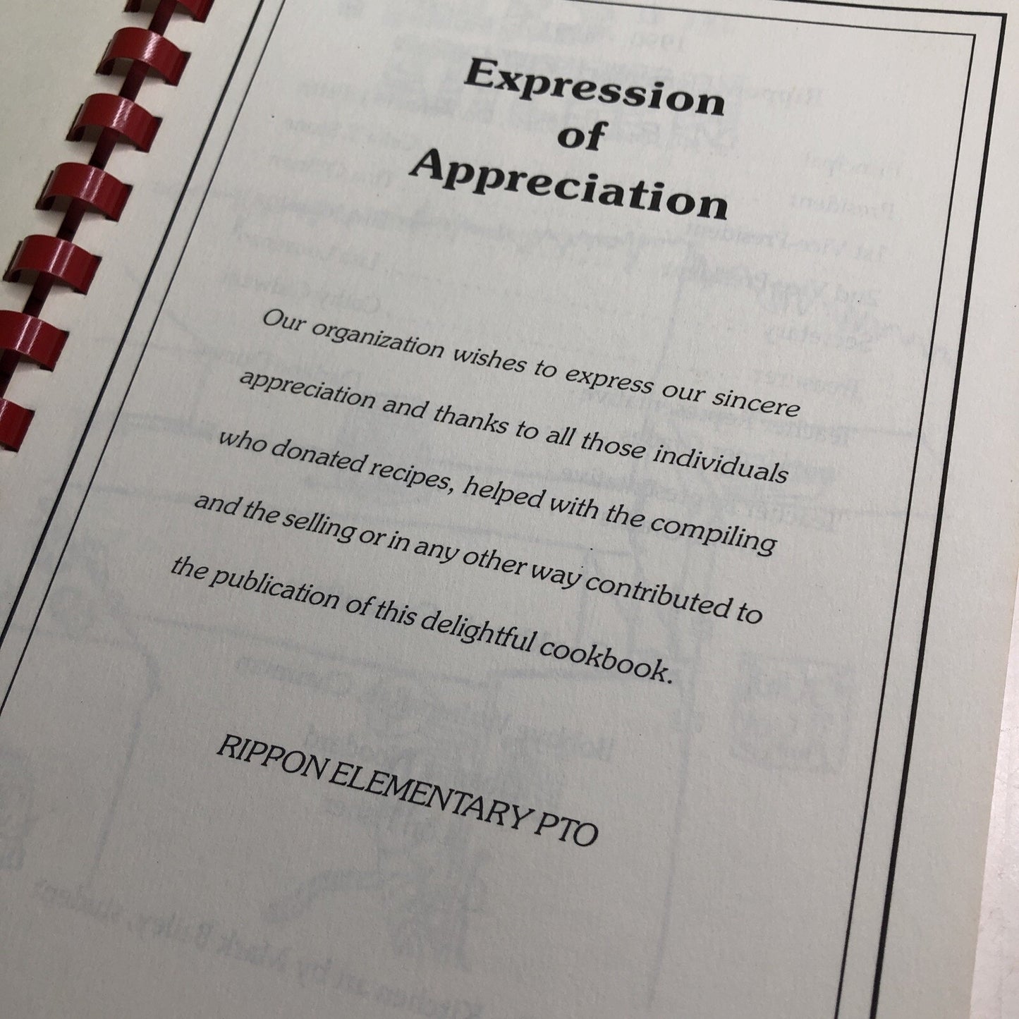 1990-91 Treasured Recipes COOKBOOK Rippon Elementary School PTO