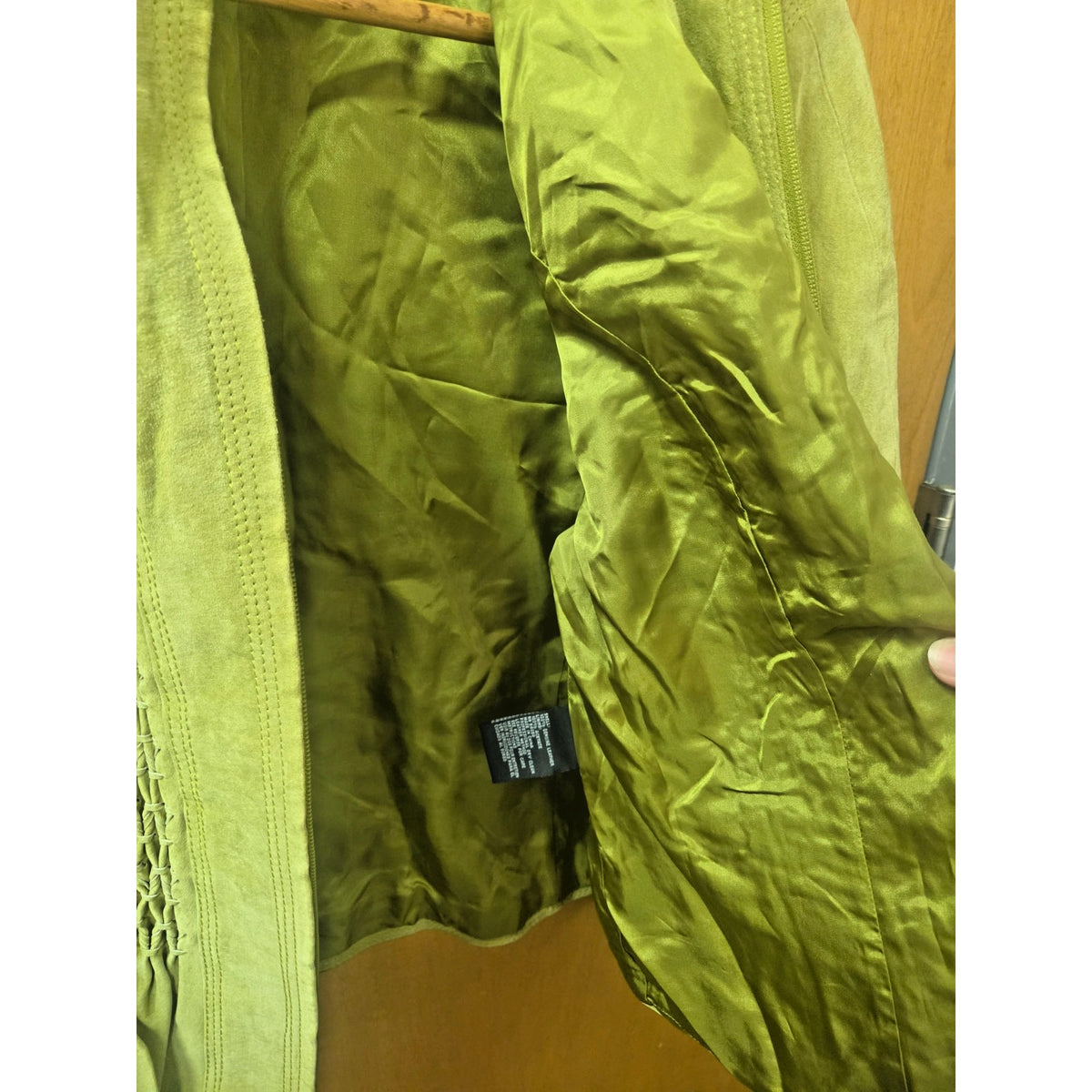 Vintage Kasper 2X Chartreuse Lime Green Suede Peplum Jacket Smocked Leather