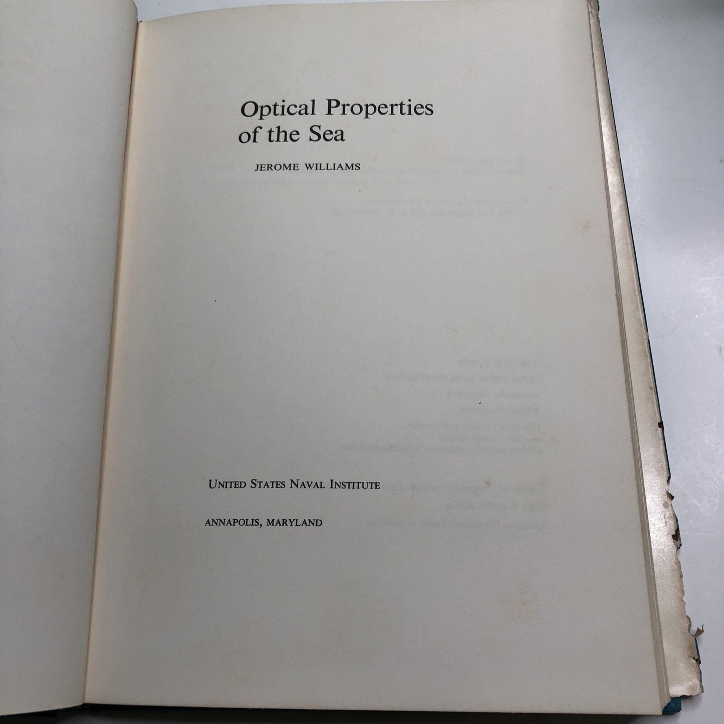 Optical Properties Of The Sea by Jerome Williams US Naval Institute Series 1970