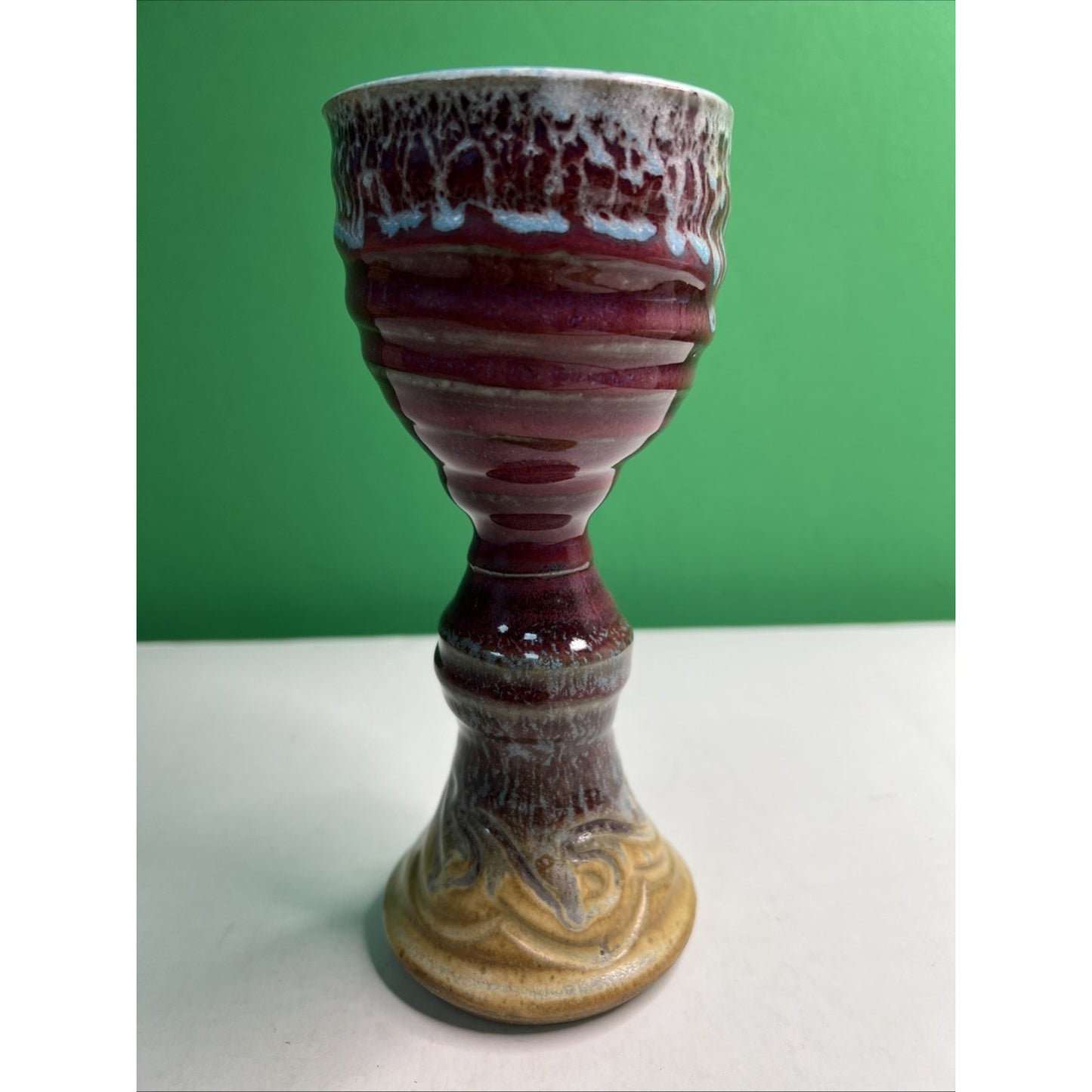 Mid Century Studio Art Pottery Goblet Chalice Cup Vase Signed Glazed Stoneware