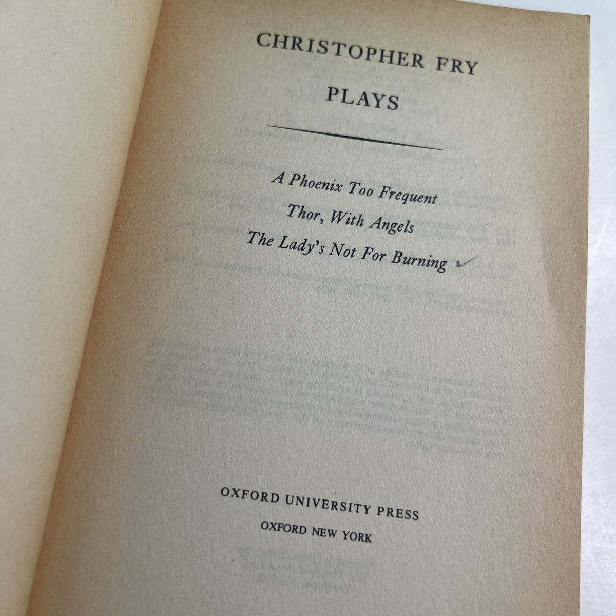 Three Plays Oxford PB A Phoenix Too Frequent Thor With Angels by Christopher Fry