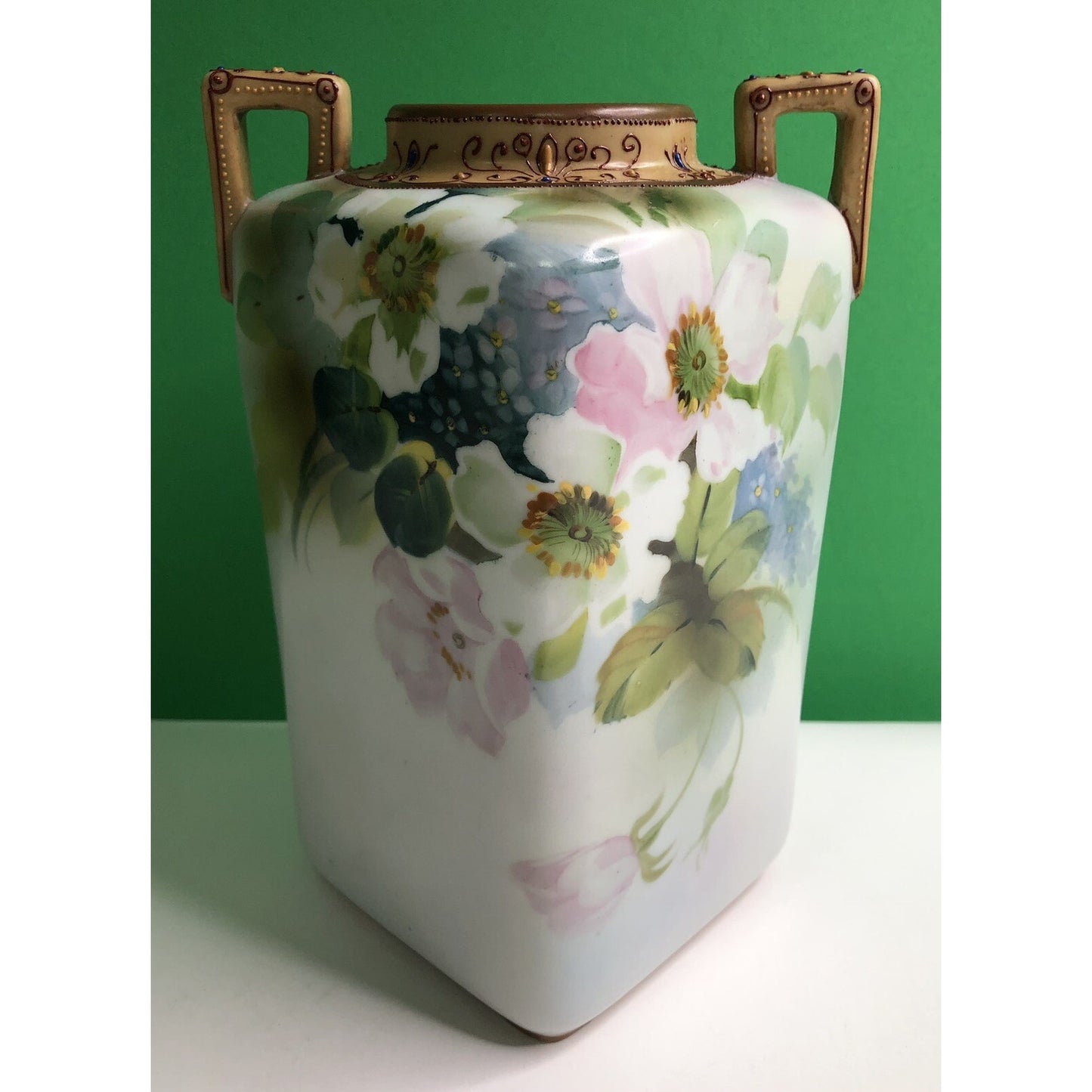 IMPERIAL NORITAKE NIPPON HAND PAINTED VASE OLD ROSES ART NOUVEAU MORIAGE C 1910