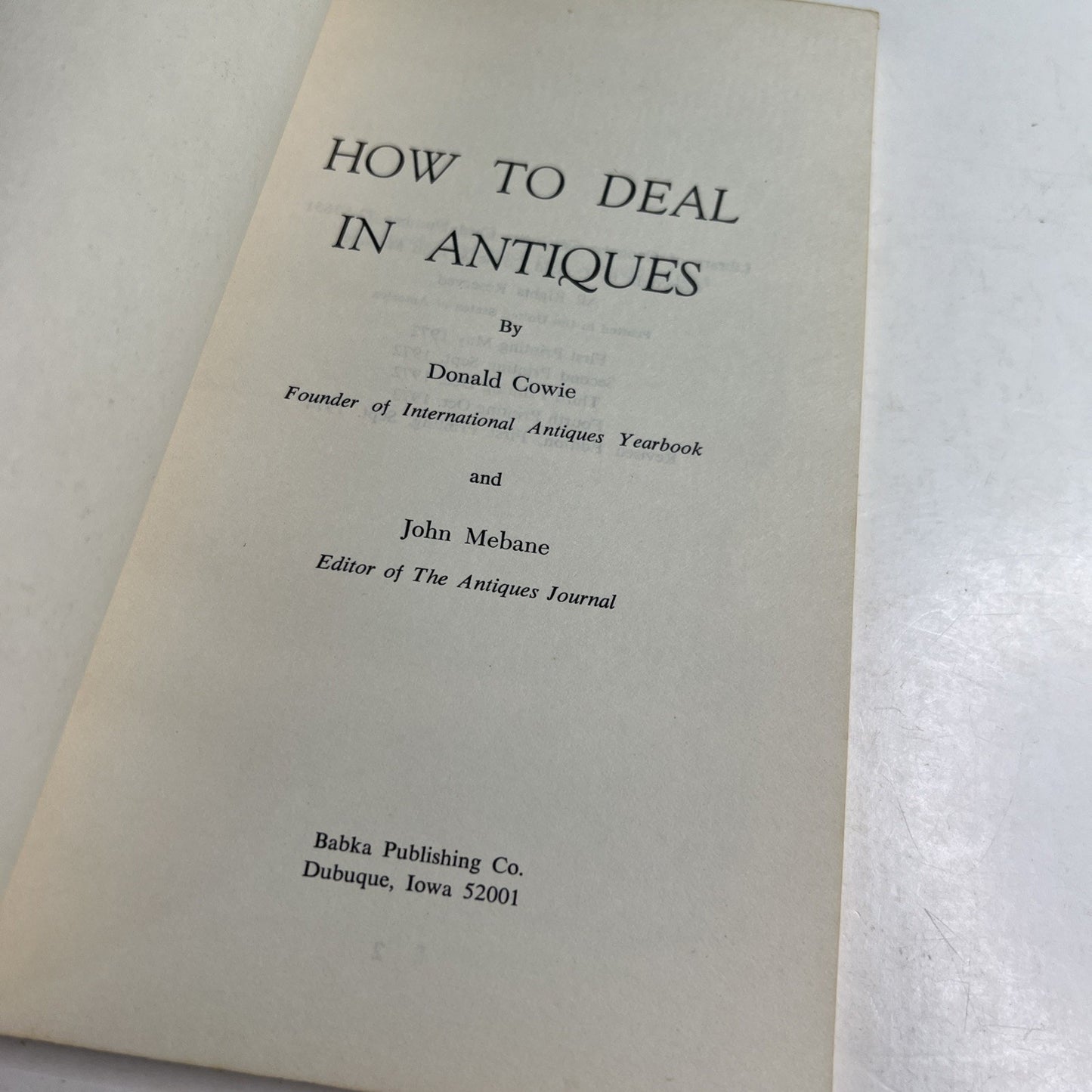HOW TO DEAL IN ANTIQUES Revised Edition John MEBANE & Donald COWIE 1974 PB