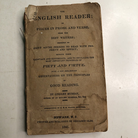 The English Reader: or Pieces in Prose & Verse Lindley Murray 1841 Cover Missing
