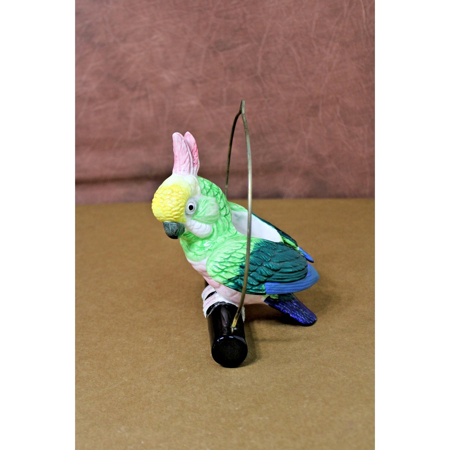 Colorful Painted Ceramic Hanging Cockatiel/ Parrot Majolica Pottery Planter