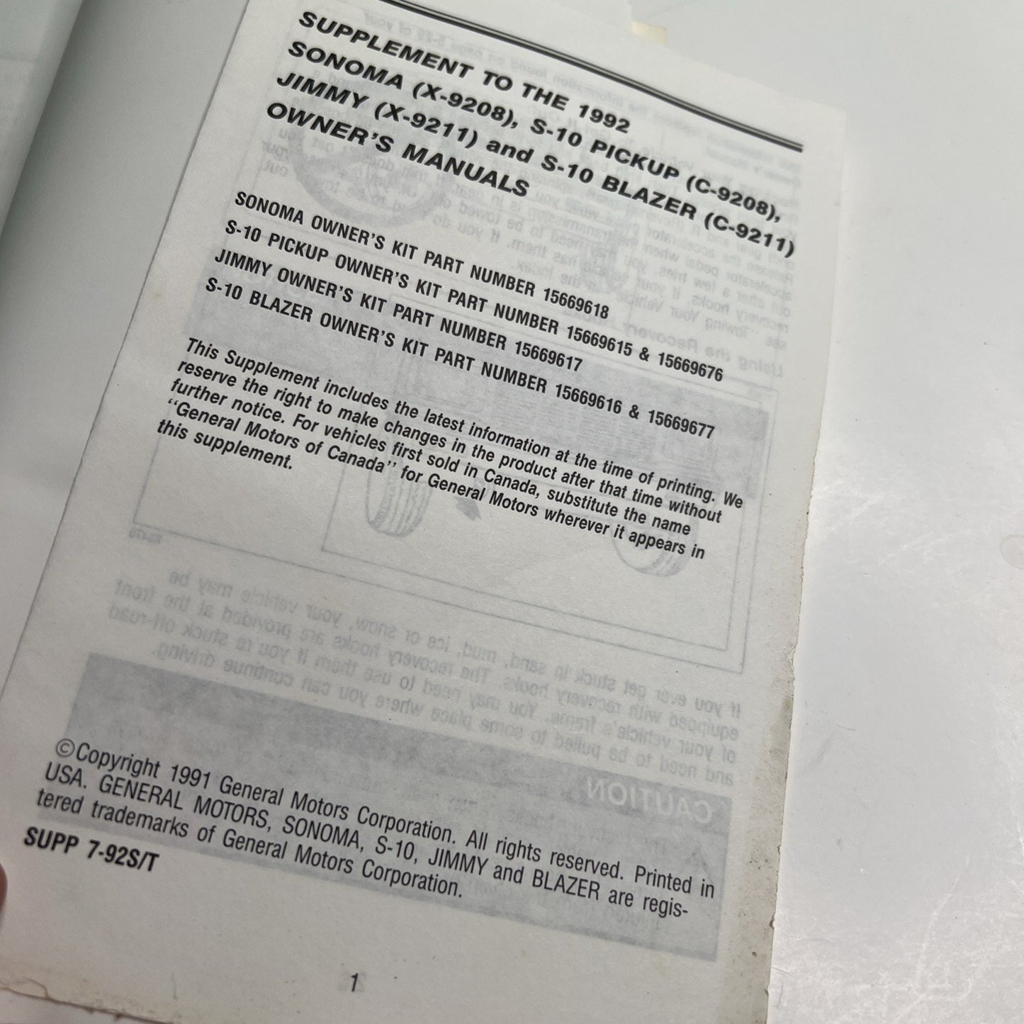 1992 CHEVROLET S-10 BLAZER OWNERS MANUAL GOOD CONDITION