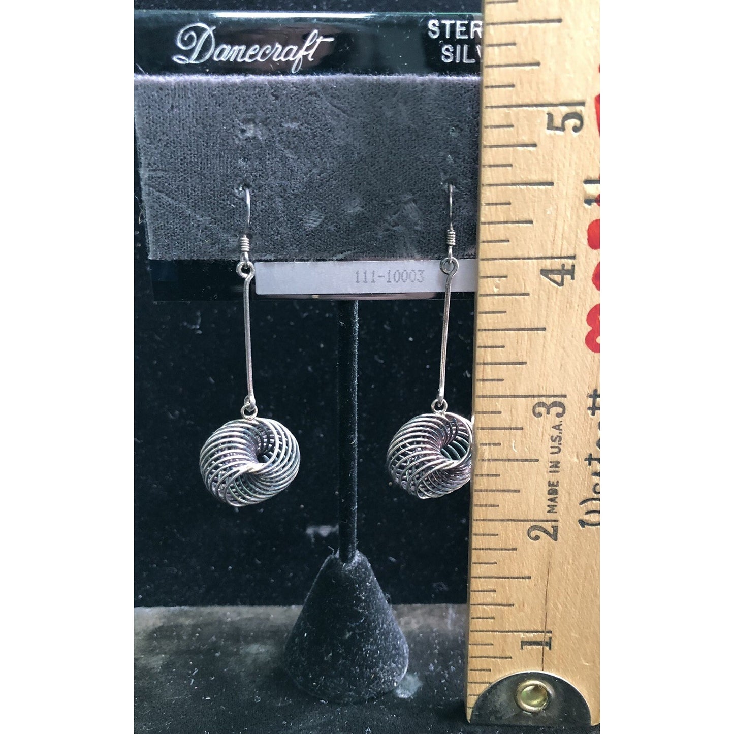Vintage Sterling Silver Spiral Retro Dangle Drop Earrings