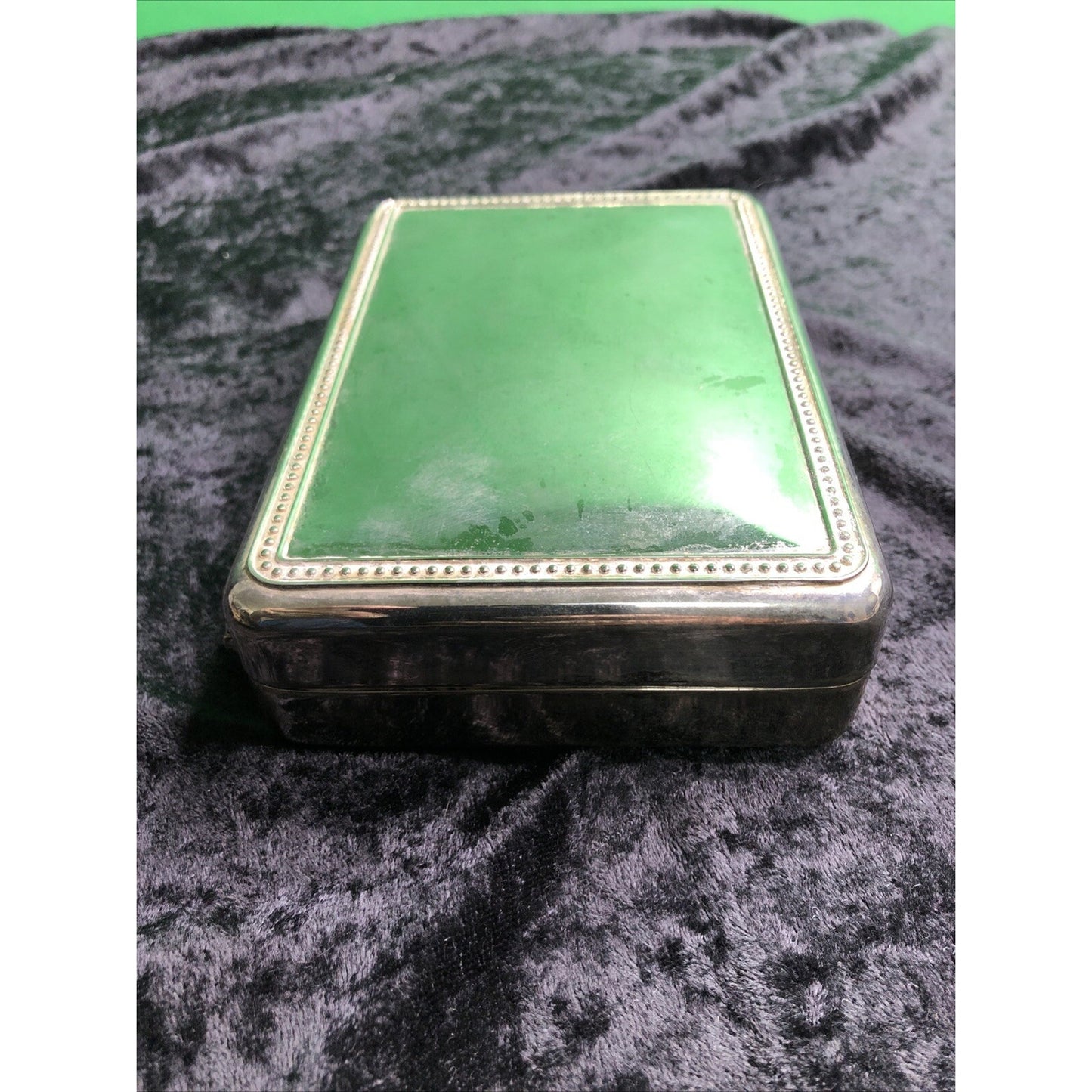 Vintage Silverplate Jewelry Box Chest Hinged Lid Blue Interior