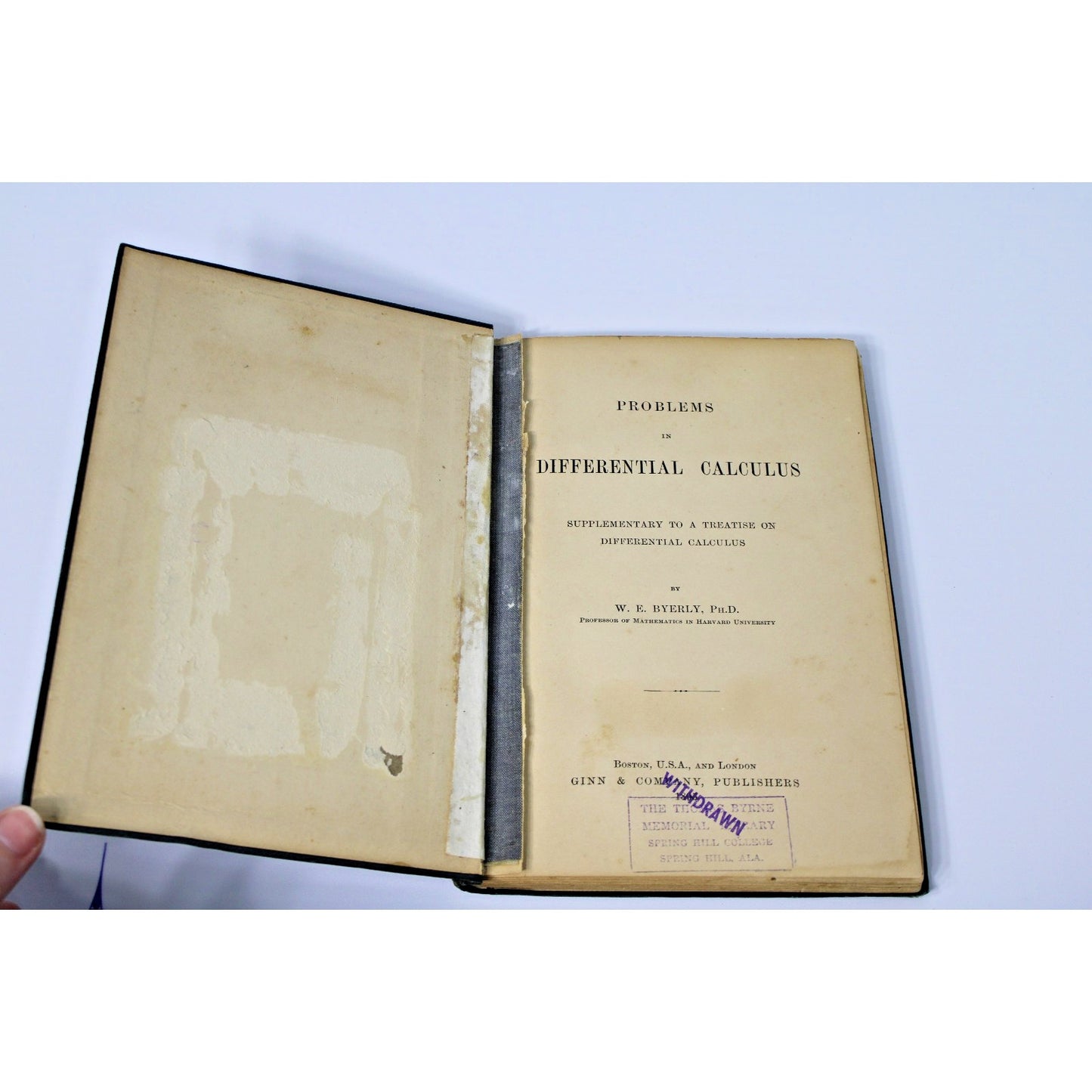 Problems In Differential Calculus- W.E. Byerly, 1895 Ex Libris w/ Catalog Cards