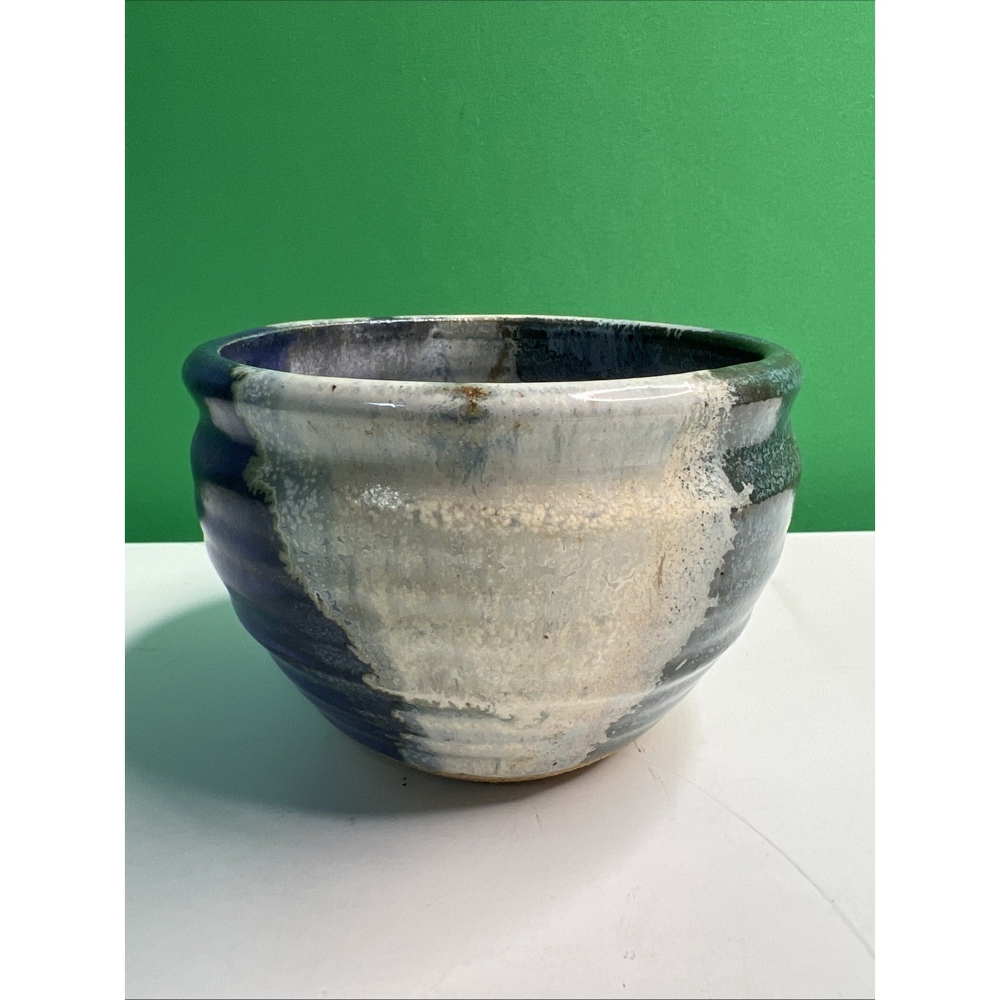 Studio Art Pottery Ceramic Blue And Purple Hues Drip Glazed Vintage Pot Bowl