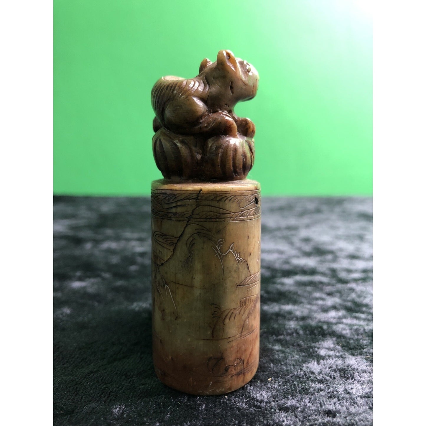 Antique Chinese Intricately Carved Stone Chop Seal Figural Rat Weasel