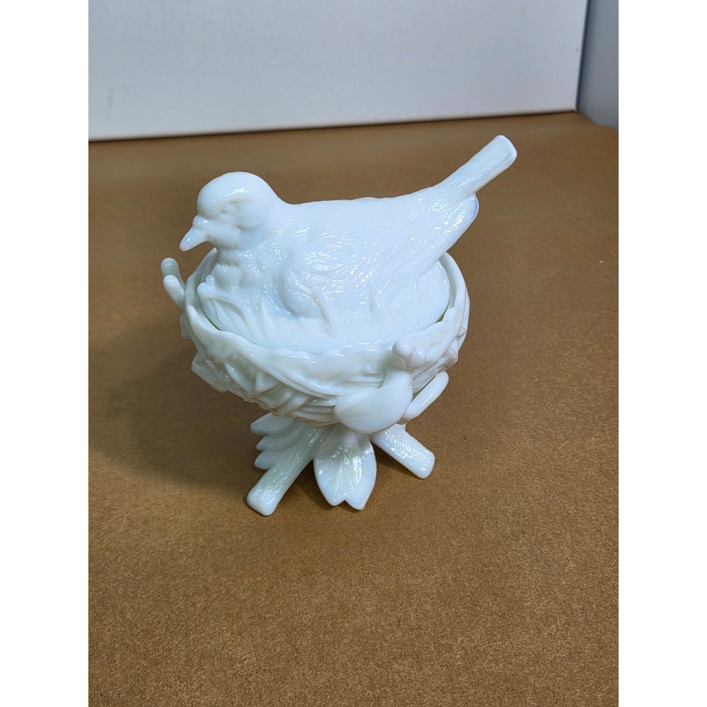Vintage Westmoreland Milk Glass Dove on Nest Pedestal Covered Candy Dish WG Logo