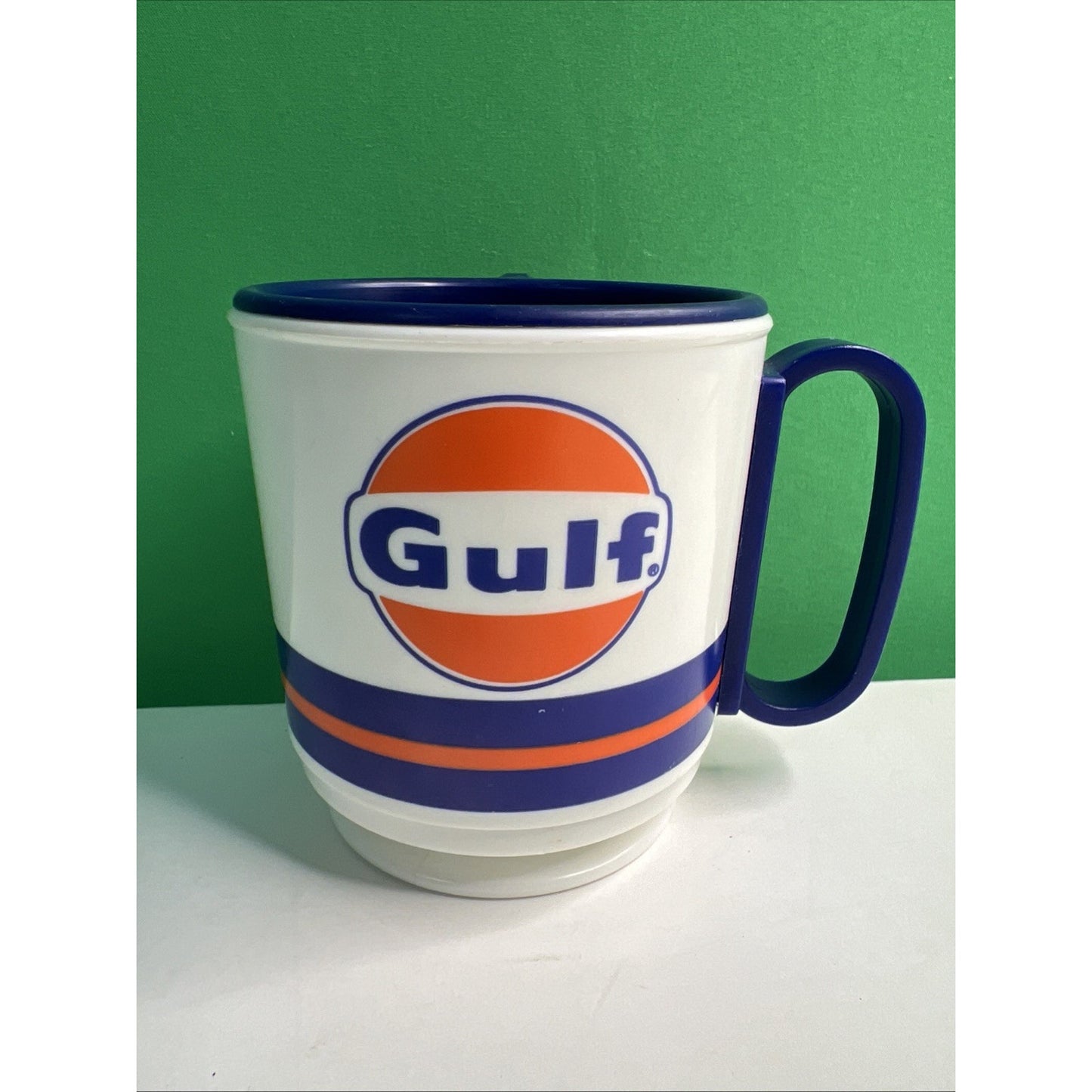 Vintage 1980s Gulf Oil Advertising Travel Mug Small Plastic Cup With Lid