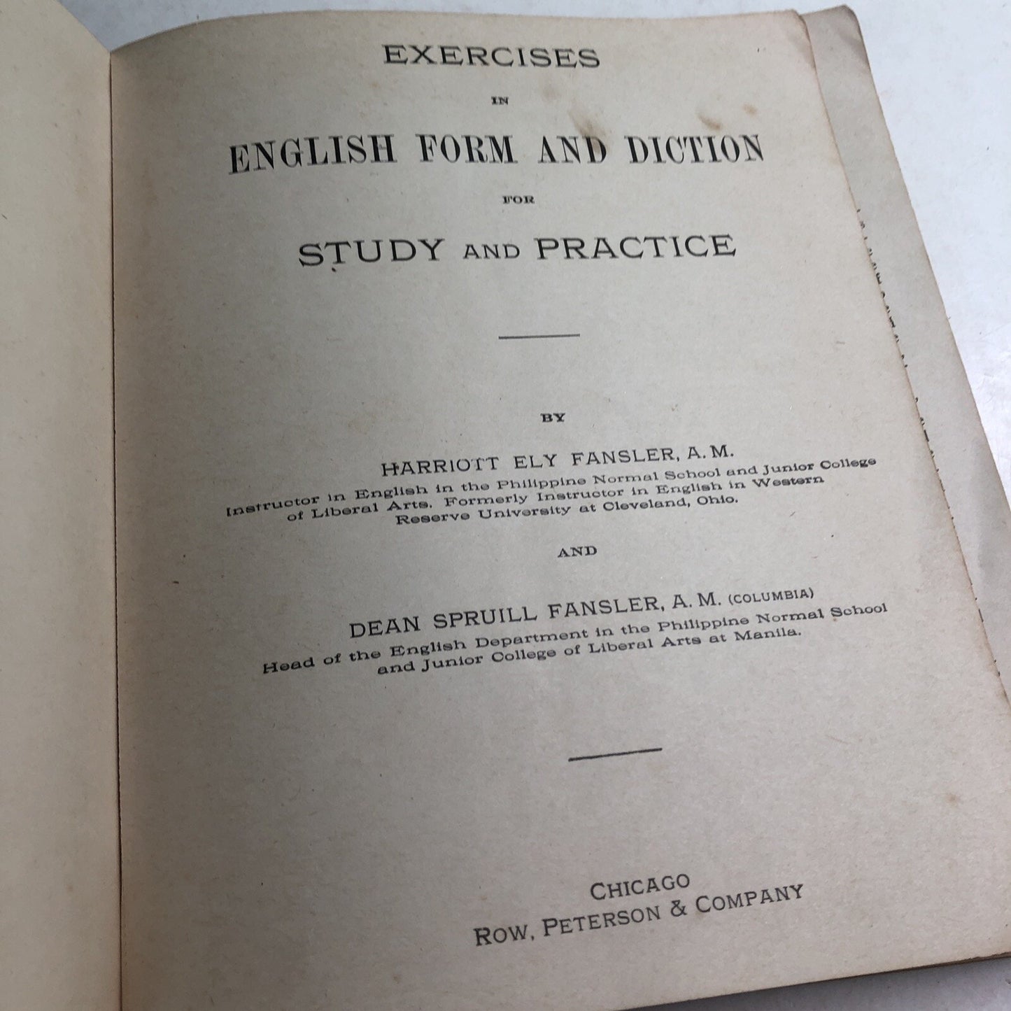1909 Excercises In English Form And Diction by Fansler