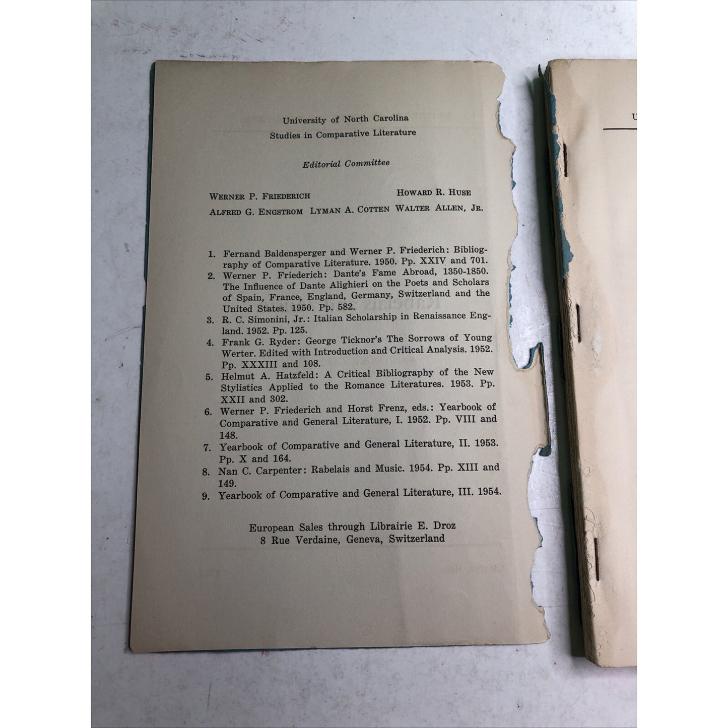 1954 University Of North Carolina Comparative Literature #8 RABELAIS And MUSIC