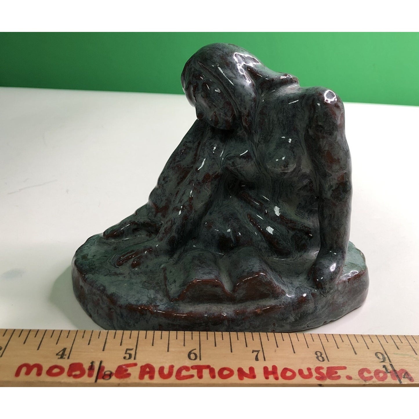 Vintage Blue Glazed Partial Nude Reading Book By Dennell Clay Figurine OOAK