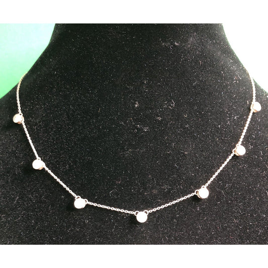 Vintage Sterling Silver & Bezel Set Rhinestone Retro Choker Necklace 17”