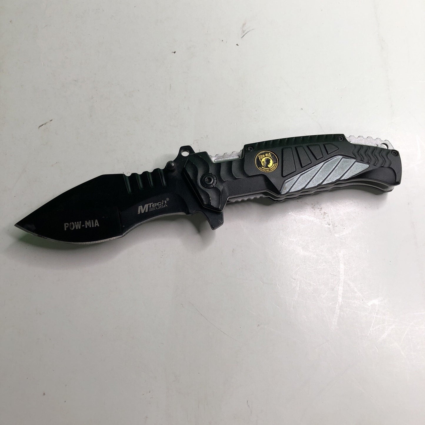 MTech POW/MIA A/O Folding Knife Black Stainless Blade Aluminium Handle MT-A944GY