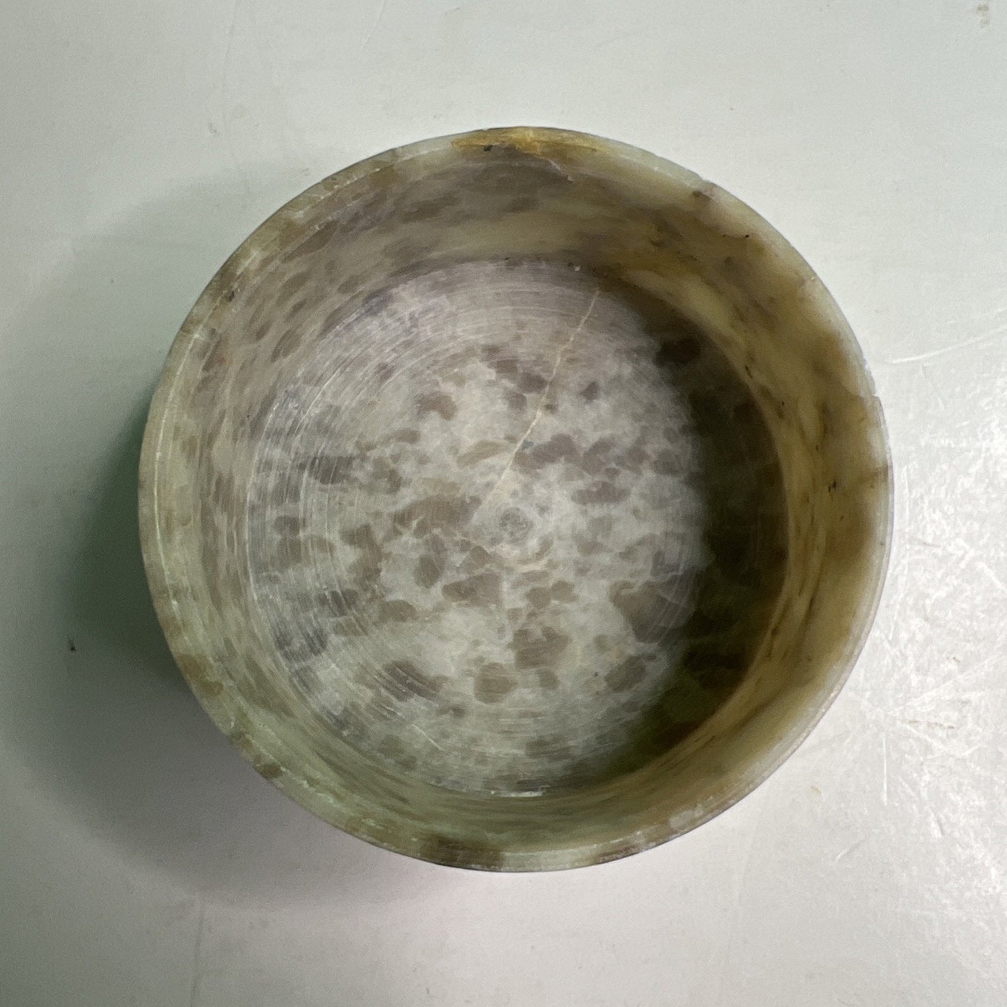 Carved Soapstone Small Inlaid Round Box Trinket Vanity Natural Stone Lid