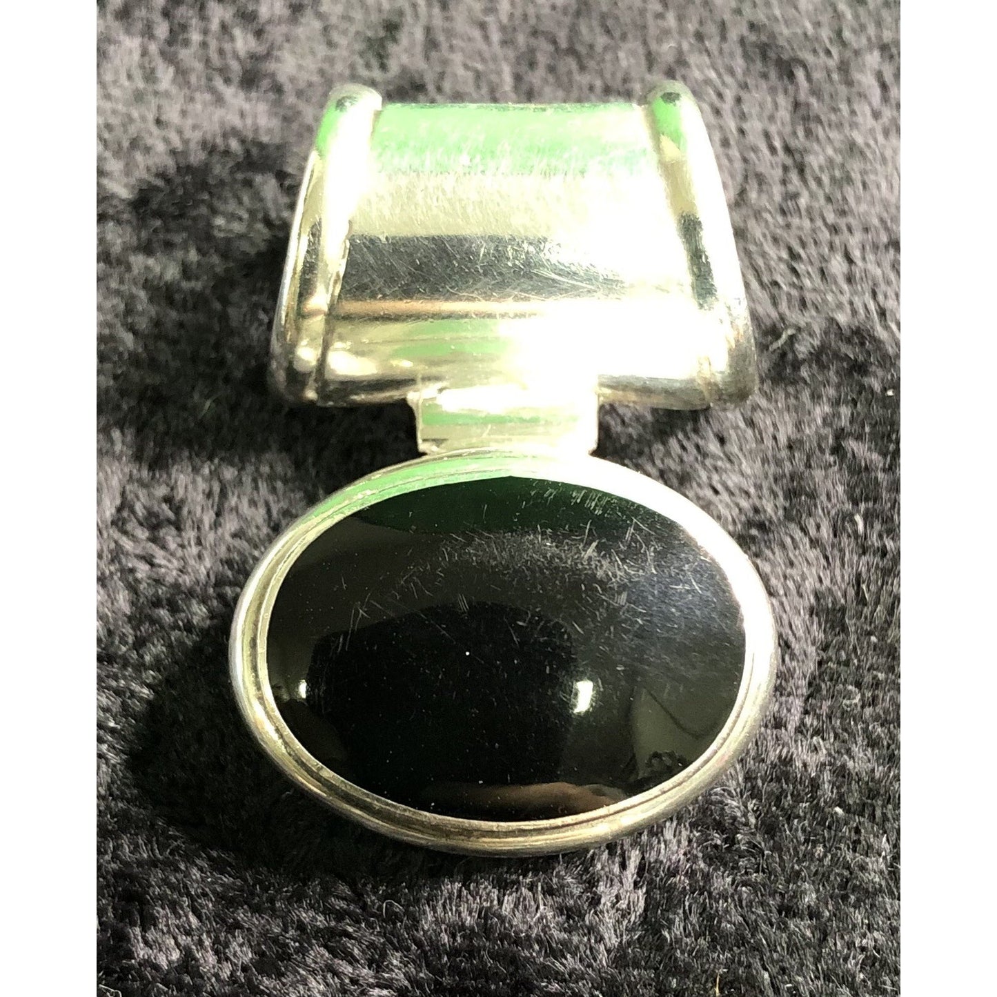 Vintage Chunky Black Onyx Sterling Silver Pendant Statement Piece 925