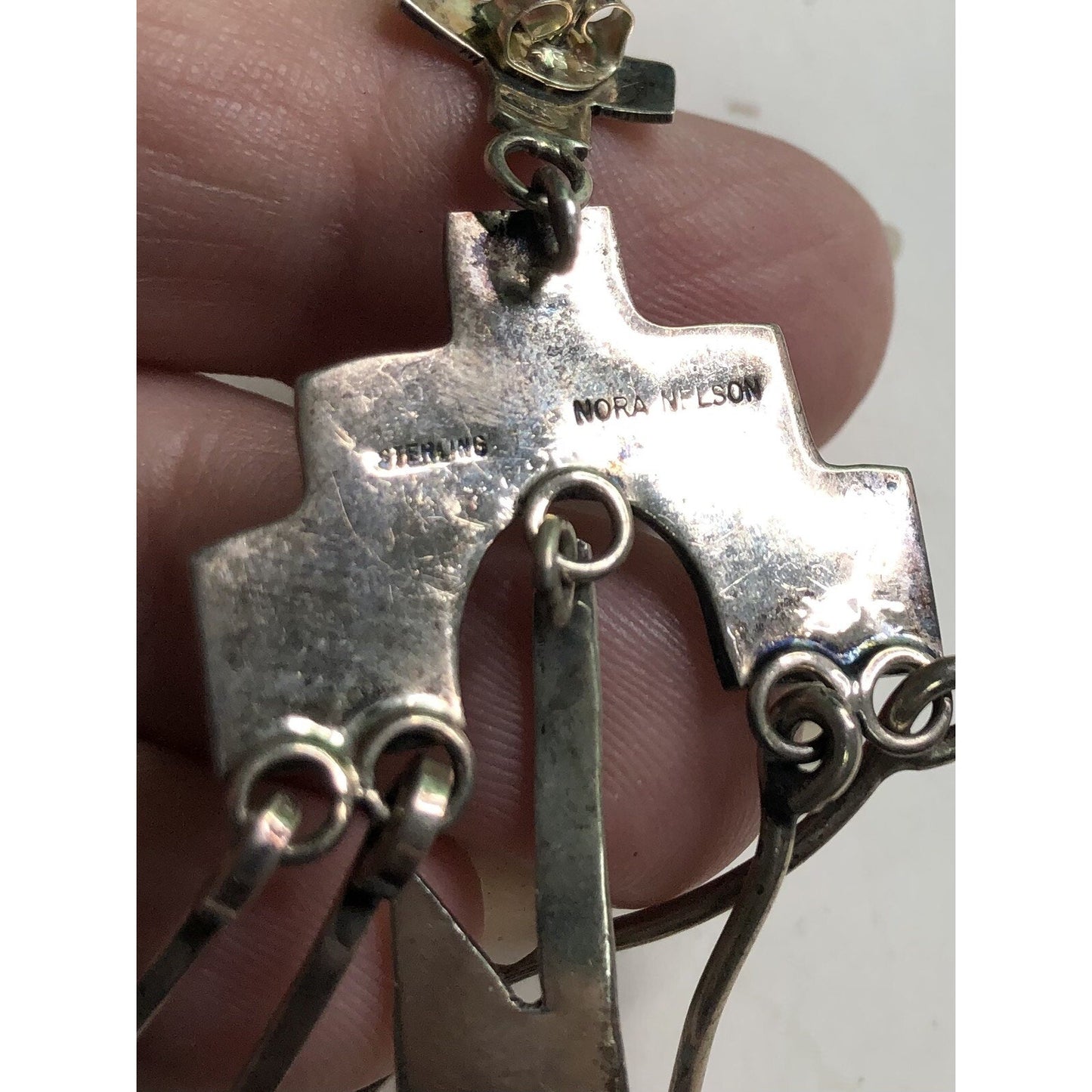 Vintage Signed Stamped Nora Nelson Navajo Sterling Pierced Earrings Native