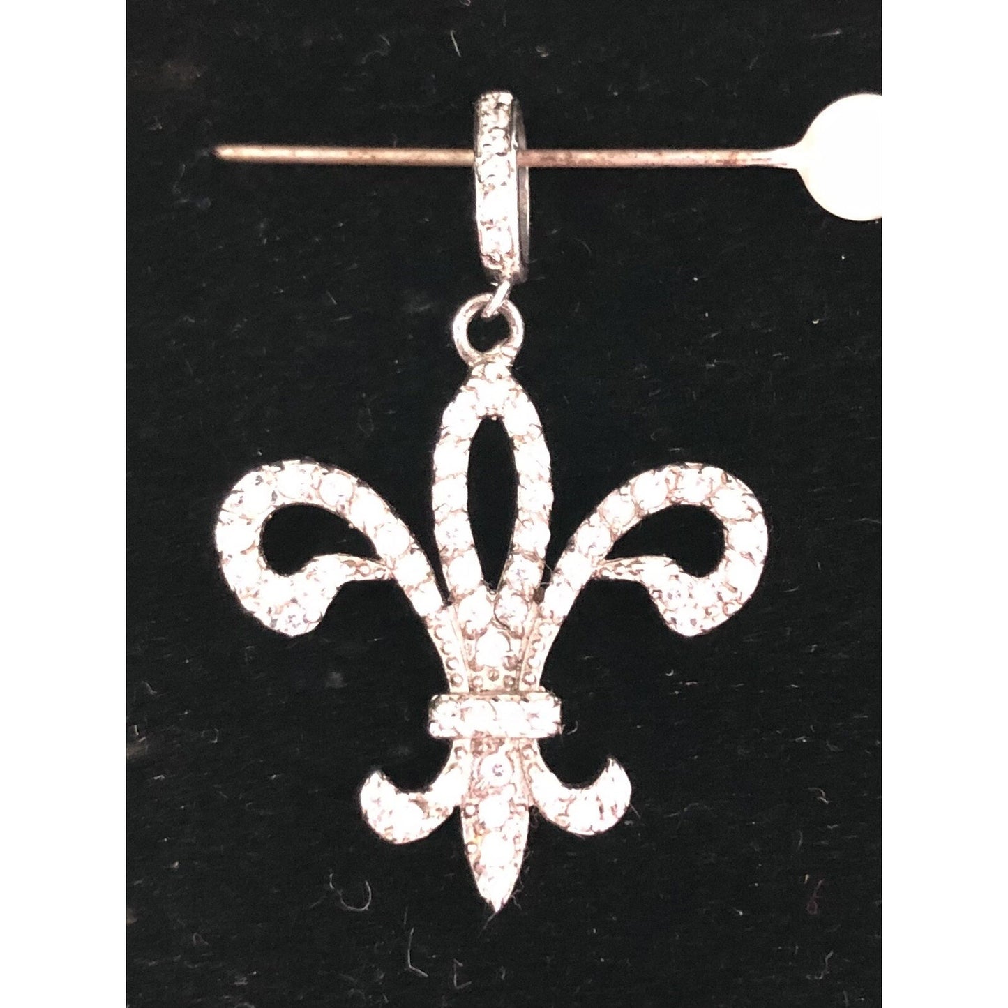 Vintage FLEUR DE LIS Pendant Sterling Silver .925 Rhinestones