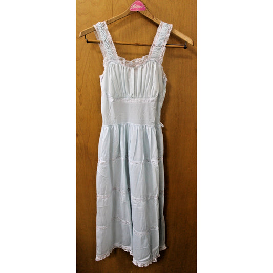 Vintage Pale Blue Tiered Sheer Nightgown, Pinup Trad 1950s 1960s Lingerie, Small