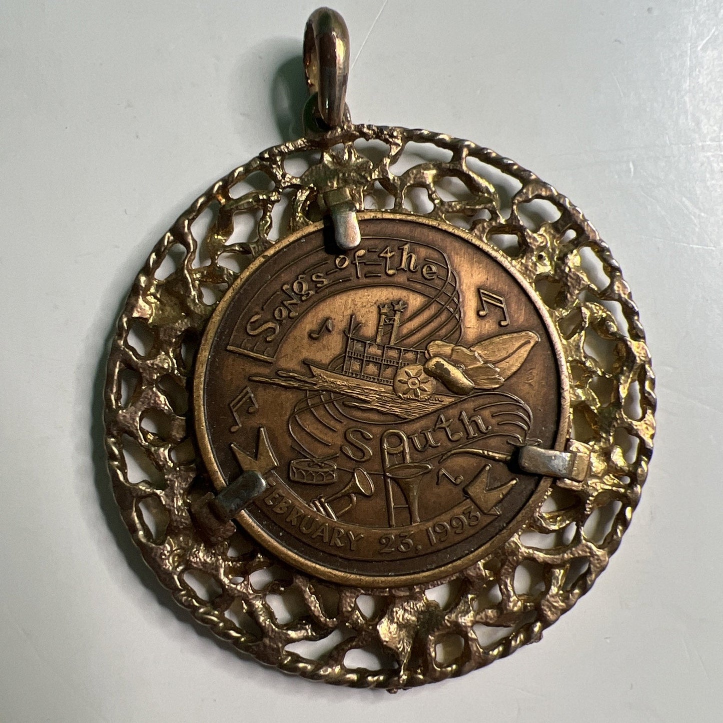 1993 Order Of Athena Dubloon Coin Pendant Mardi Gras Songs Of The South Theme