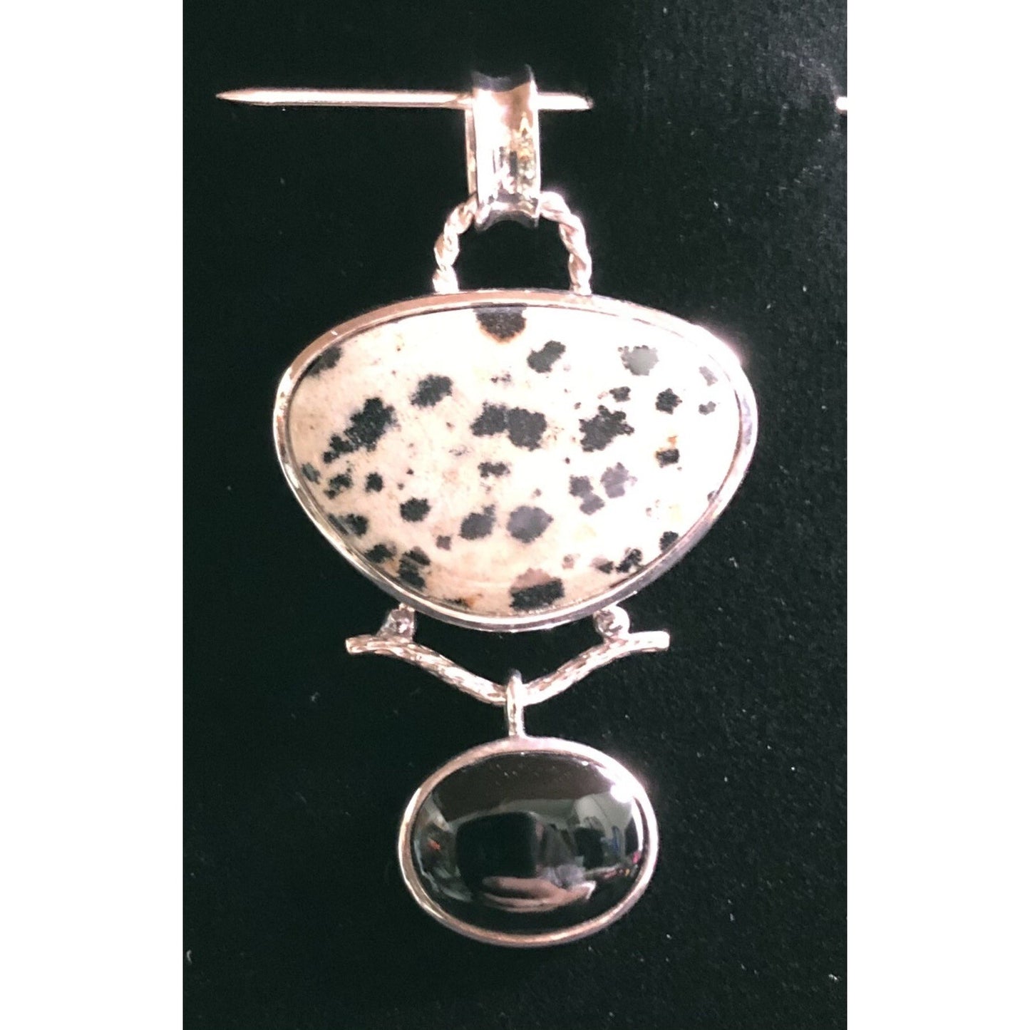 Vintage Dalmation Jasper Black Onyx Sterling Silver Pendant Whitney Kelly 925