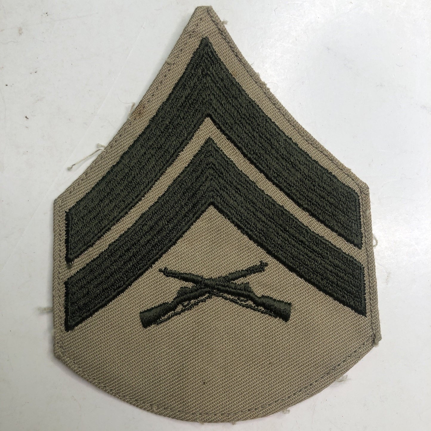 Embroidered Patch Khaki OD Green USMC Corporal Chevron Crossed Rifles 4.5”