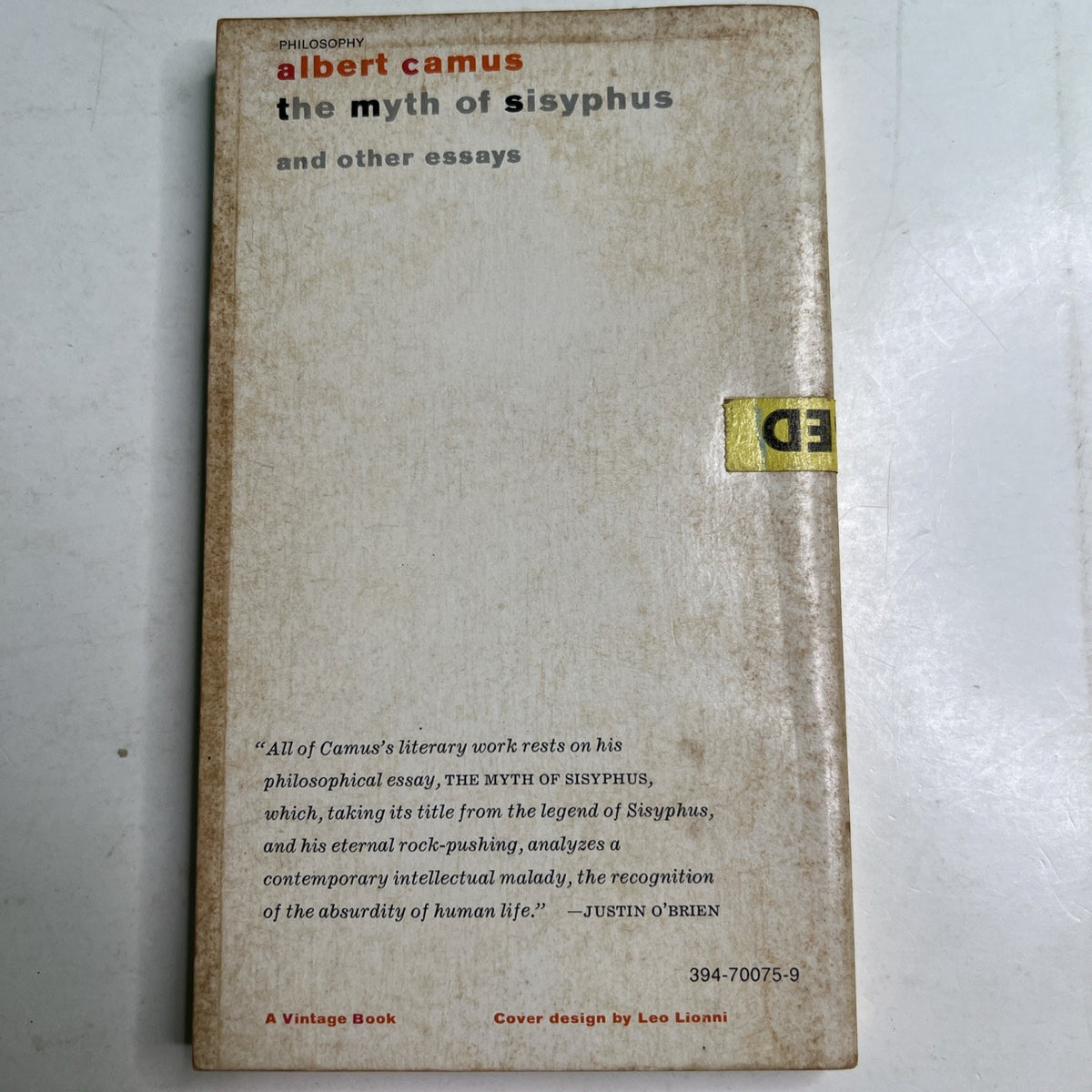 Albert Camus The Myth of Sisyphus And Other Essays 1955 PB