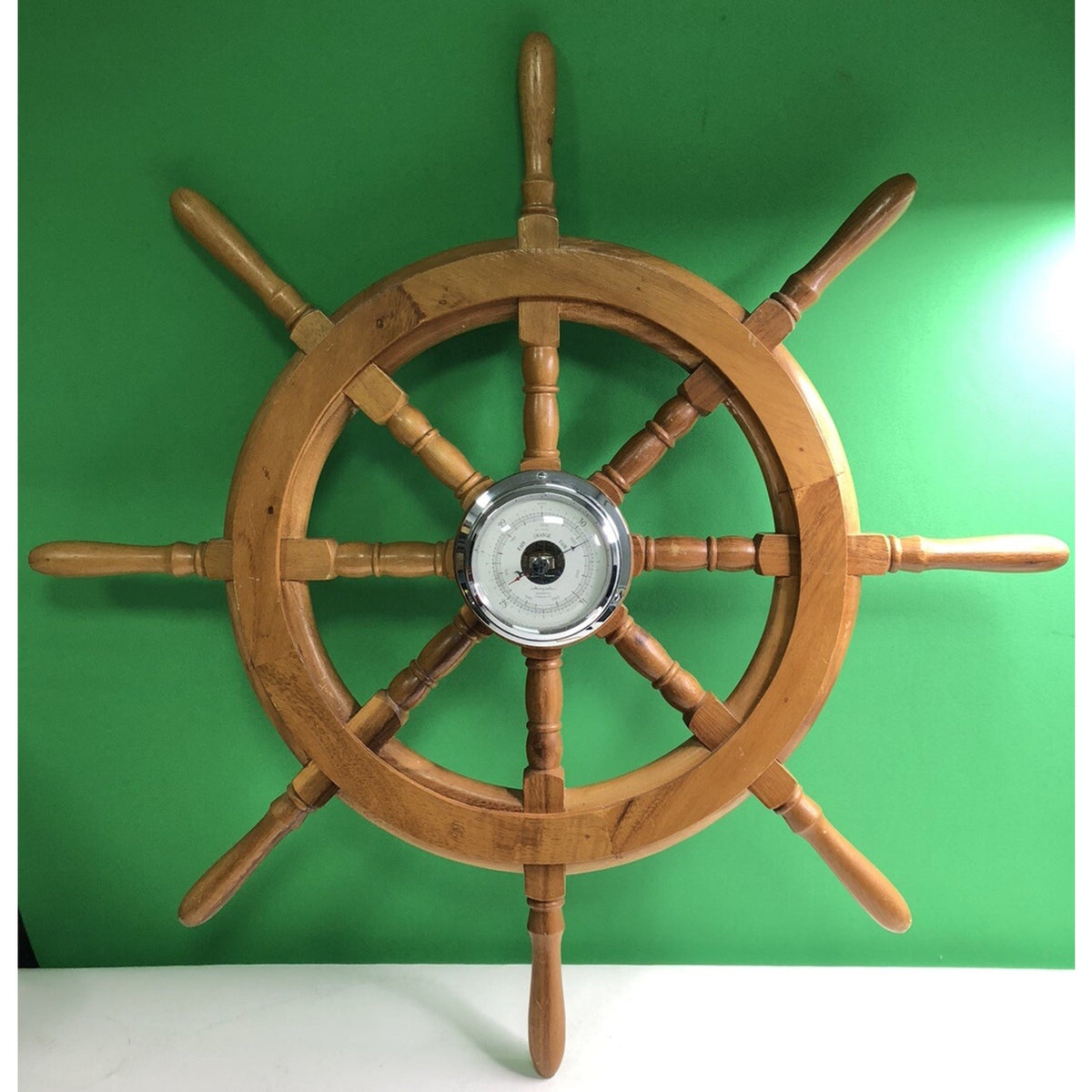 Airguide Deluxe 30” Wood Ship Wheel With Compensated Barometer Made In USA