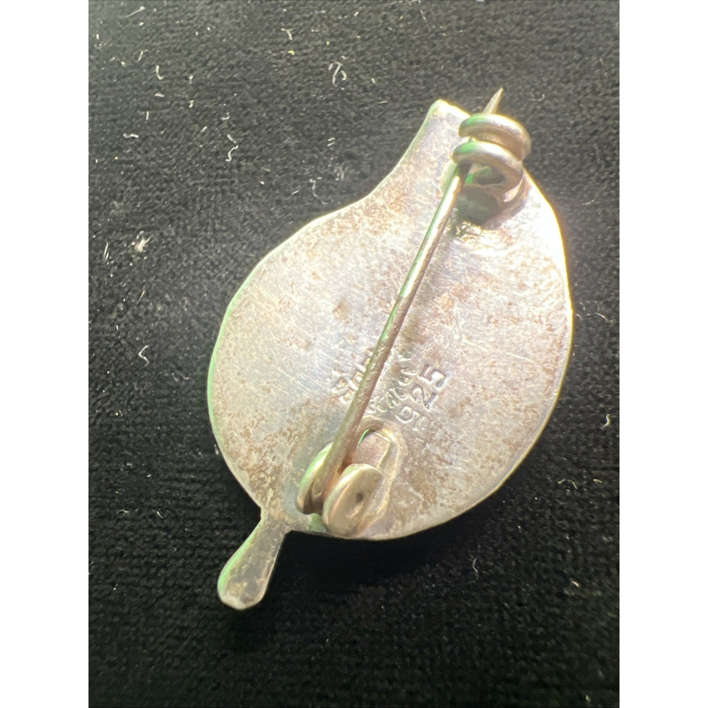 Antique Abalone Leaf Brooch Pin Brilliant Colors Sterling Silver 1.25” Long