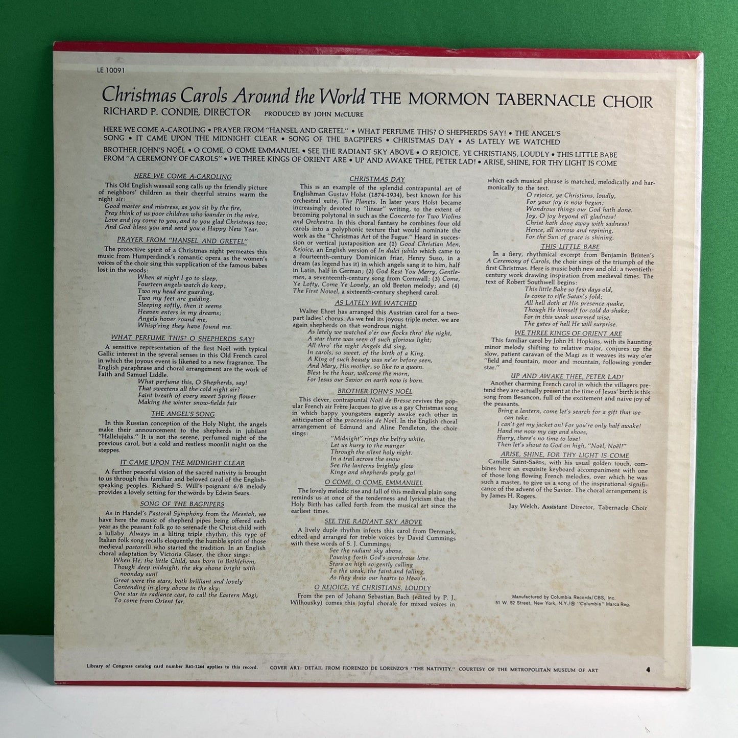 Christmas Carols Around The World The Mormon Tabernacle Choir LP Vinyl Record