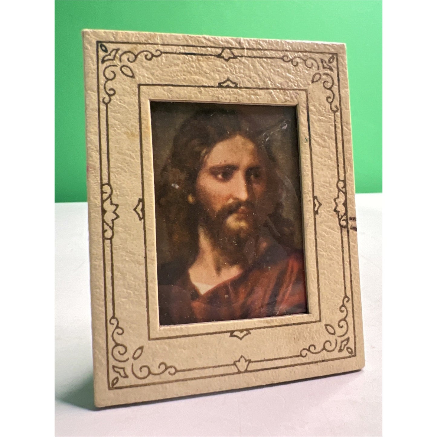 Vintage Miniature Portrait Of Jesus Easel Frame Warner Sallman 1950’s Art USA ❤️