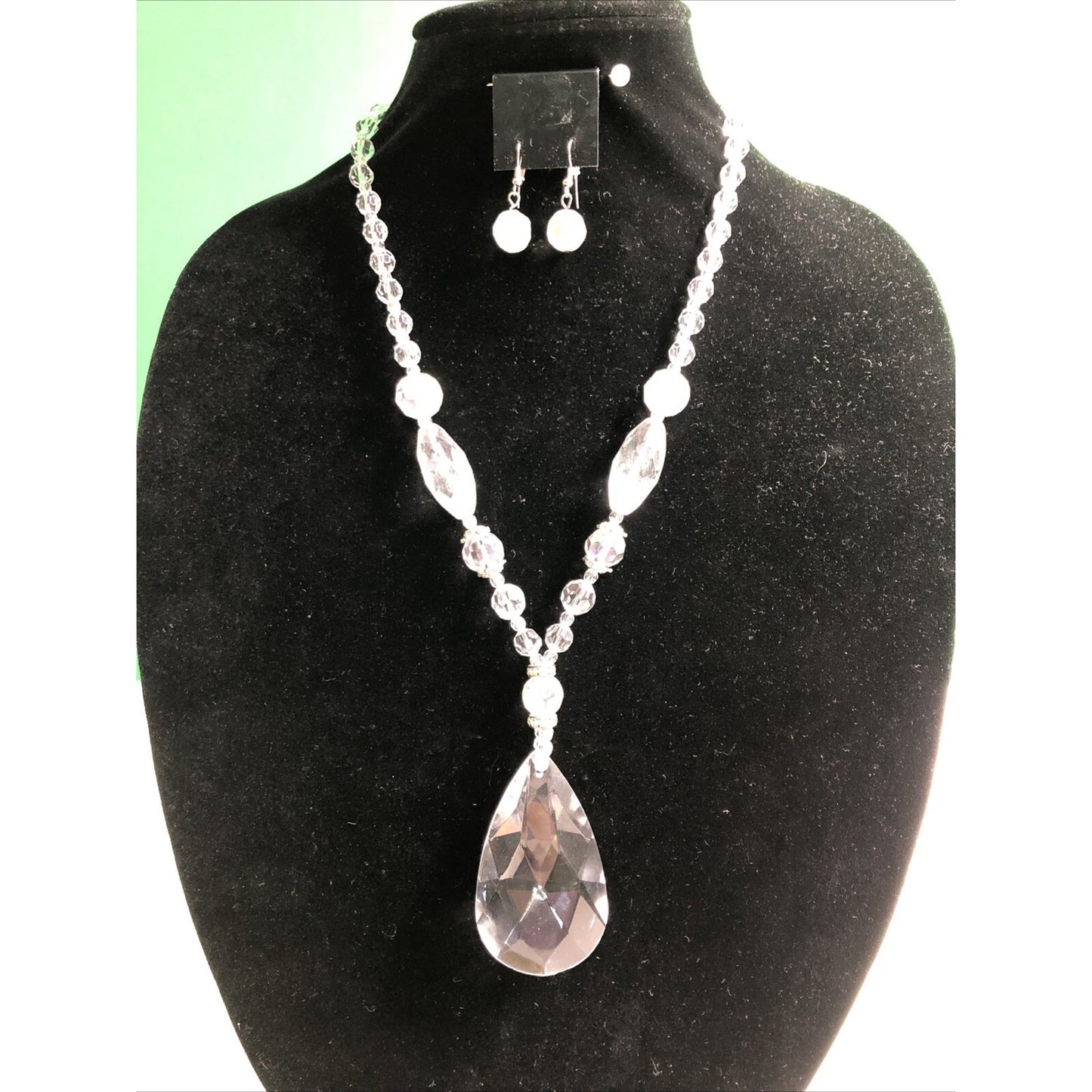 Transparent Drop Style Necklace with Earrings Set Statement Glass Acrylic