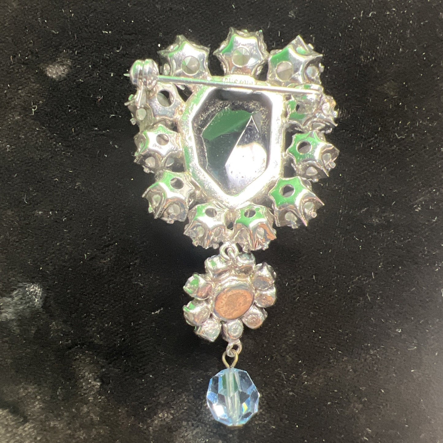 Vintage Austrian Brooch Asymmetrical Blue Green Rhinestones Statement Pin