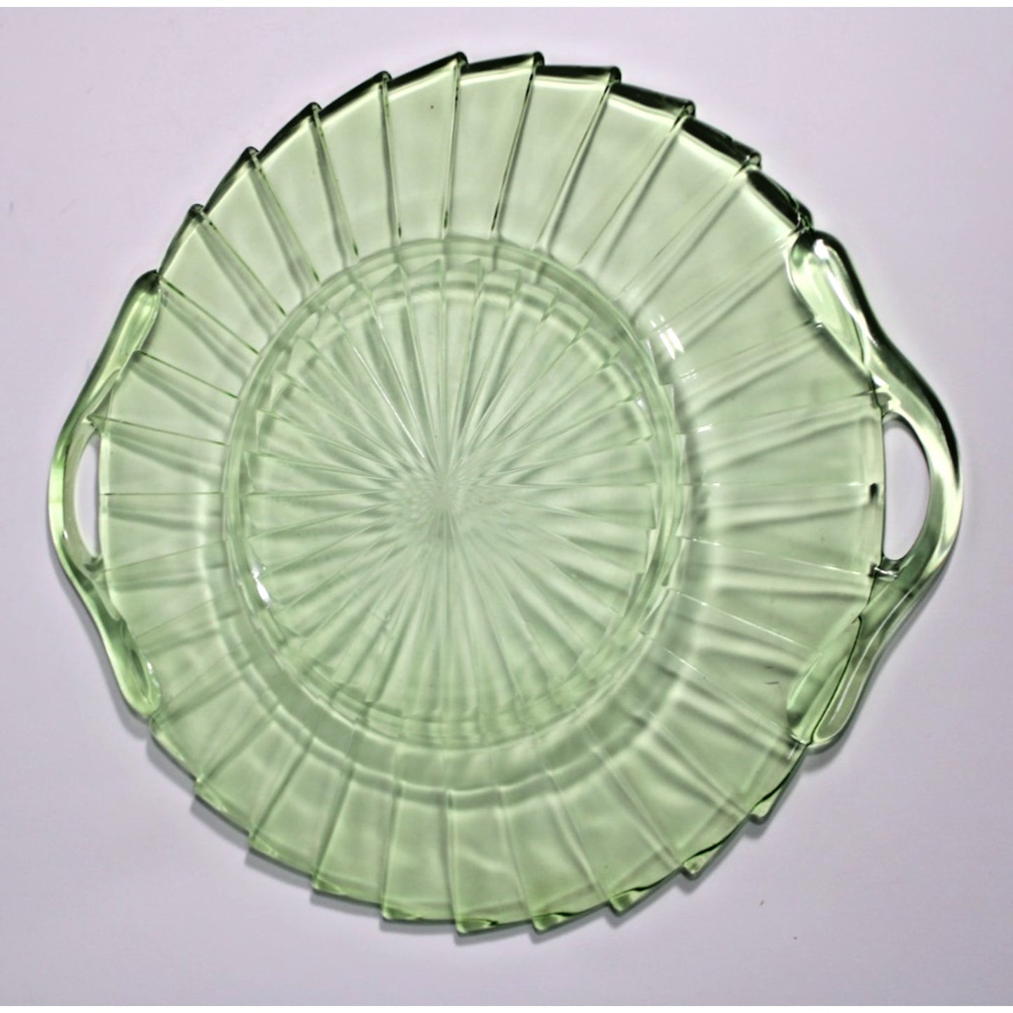 Jeannette Glass Sierra Pinwheel Green Depression Glass Handled Tray 11.75" x 10"