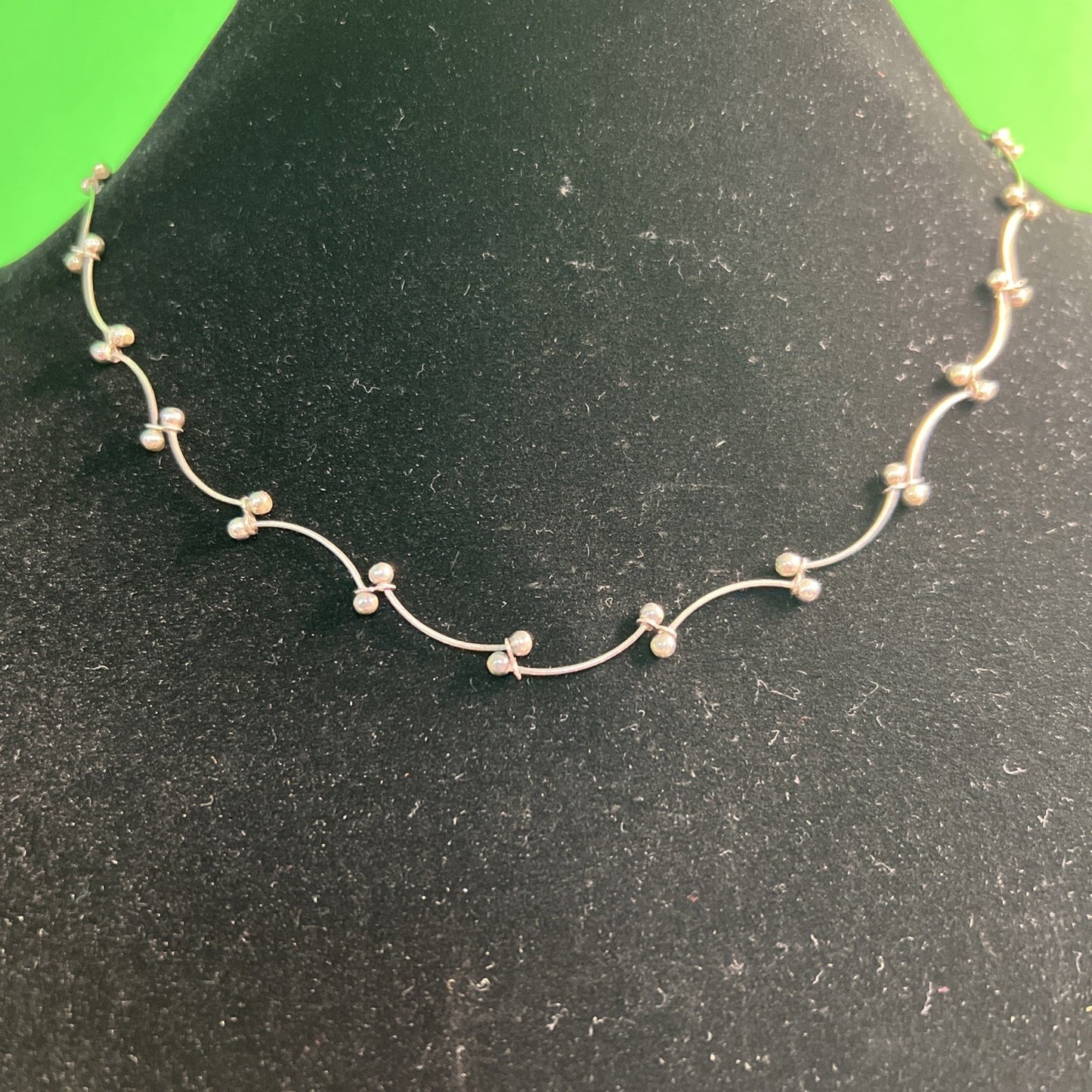 Vintage Sterling Silver Links & Spheres Chain Necklace 16”+2” AND Bracelet 8”