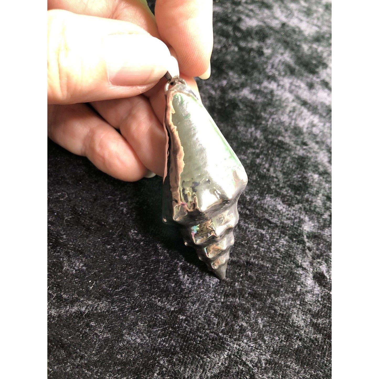 Vintage LARGE CONCH SHELL PENDANT Marked Mexico STERLING SILVER Seashell 17.4g