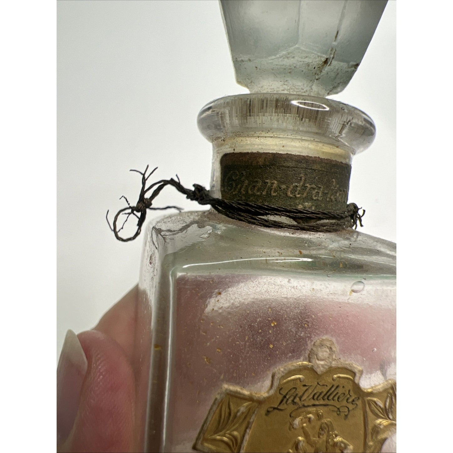 VTG LaValliere Chan-dra-kan-ta Glass Perfume Bottle W/ Stopper & Celluloid Box
