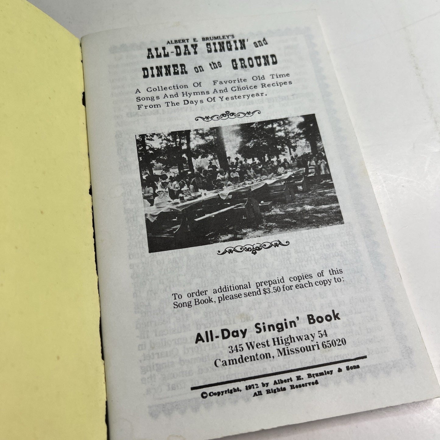 All-Day Singin' & Dinner on the Ground Albert E. Brumley 1972 PB Music & Recipes