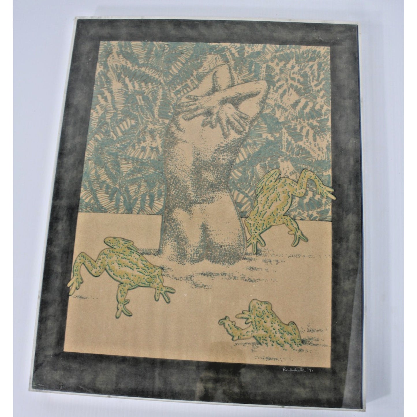 Vintage Framed Woodblock Print by New Orleans Artist Ron Reddick, 22.5" x 17.5"