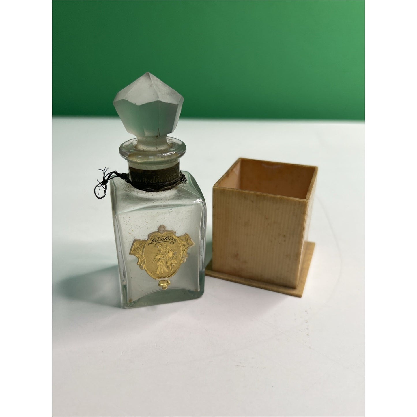 VTG LaValliere Chan-dra-kan-ta Glass Perfume Bottle W/ Stopper & Celluloid Box