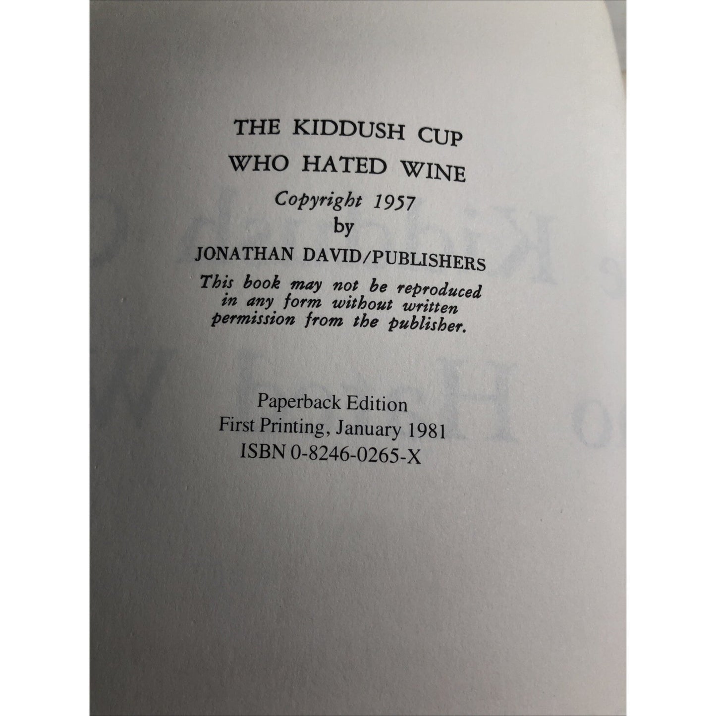 The Kiddush Cup Who Hated Wine by Byrd Salop 1st Printing PB 1981 Copyright 1957