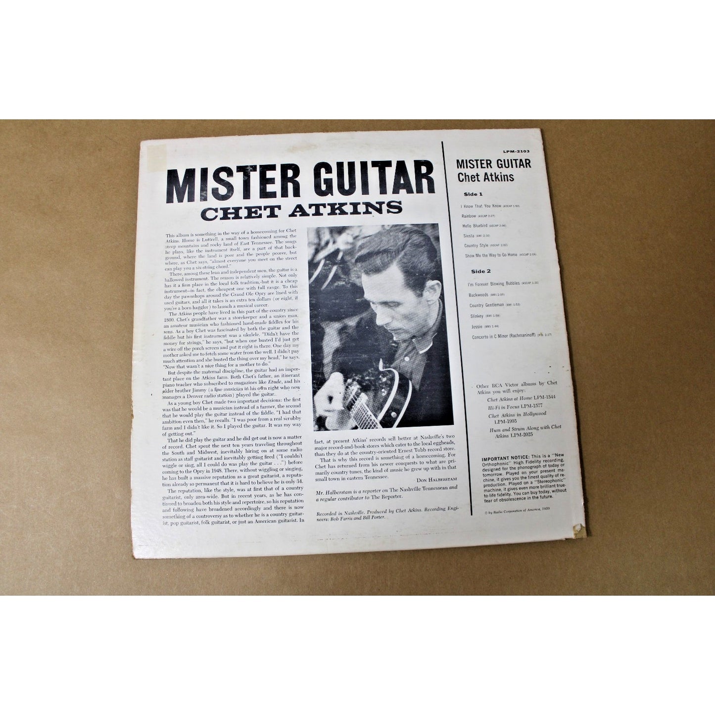 Chet Atkins - Mister Guitar 1959 First Edition Vinyl LP Vintage Country