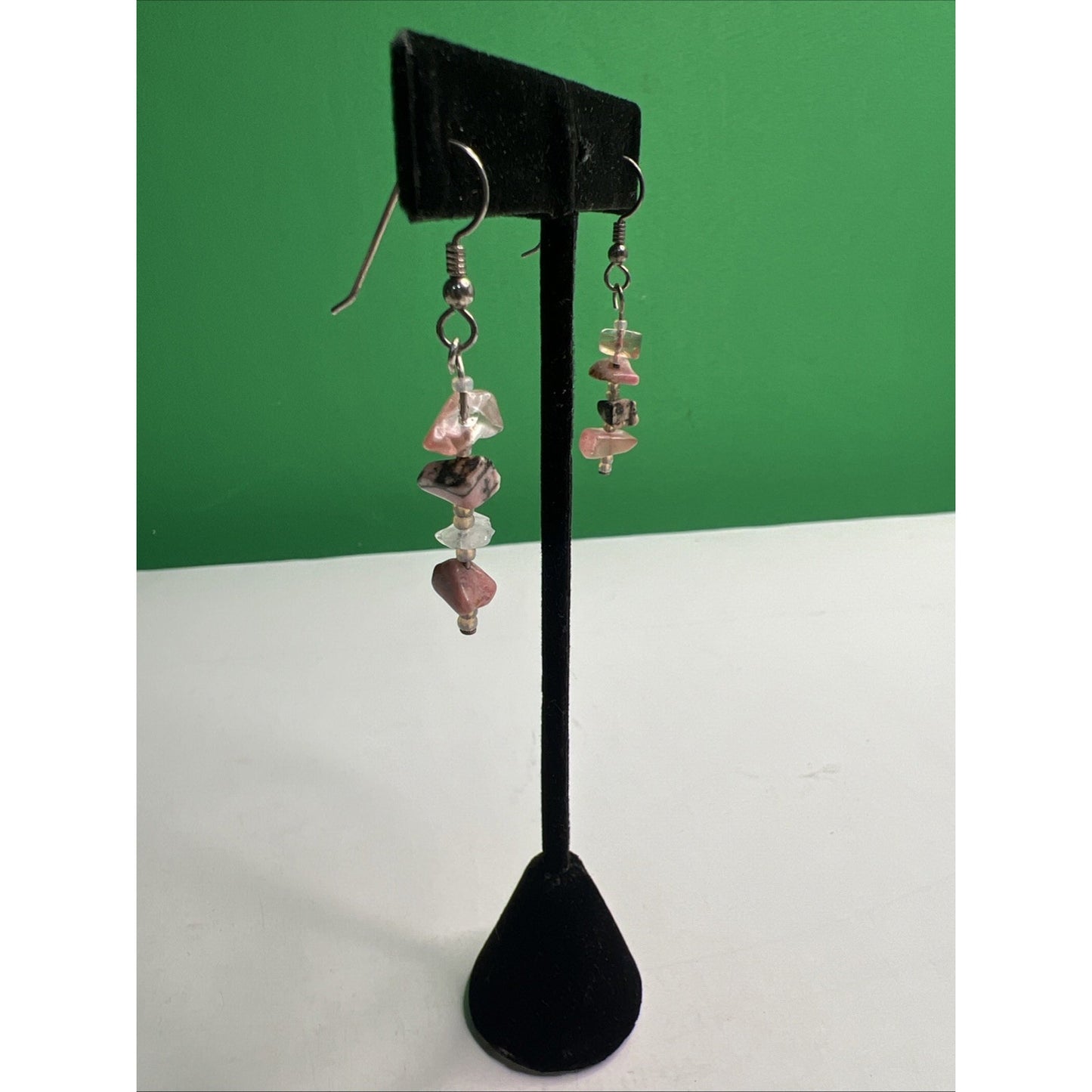 Pink Rhodonite Quartz Gemstone Drop Dangle Earrings French Wire Jewelry Gift