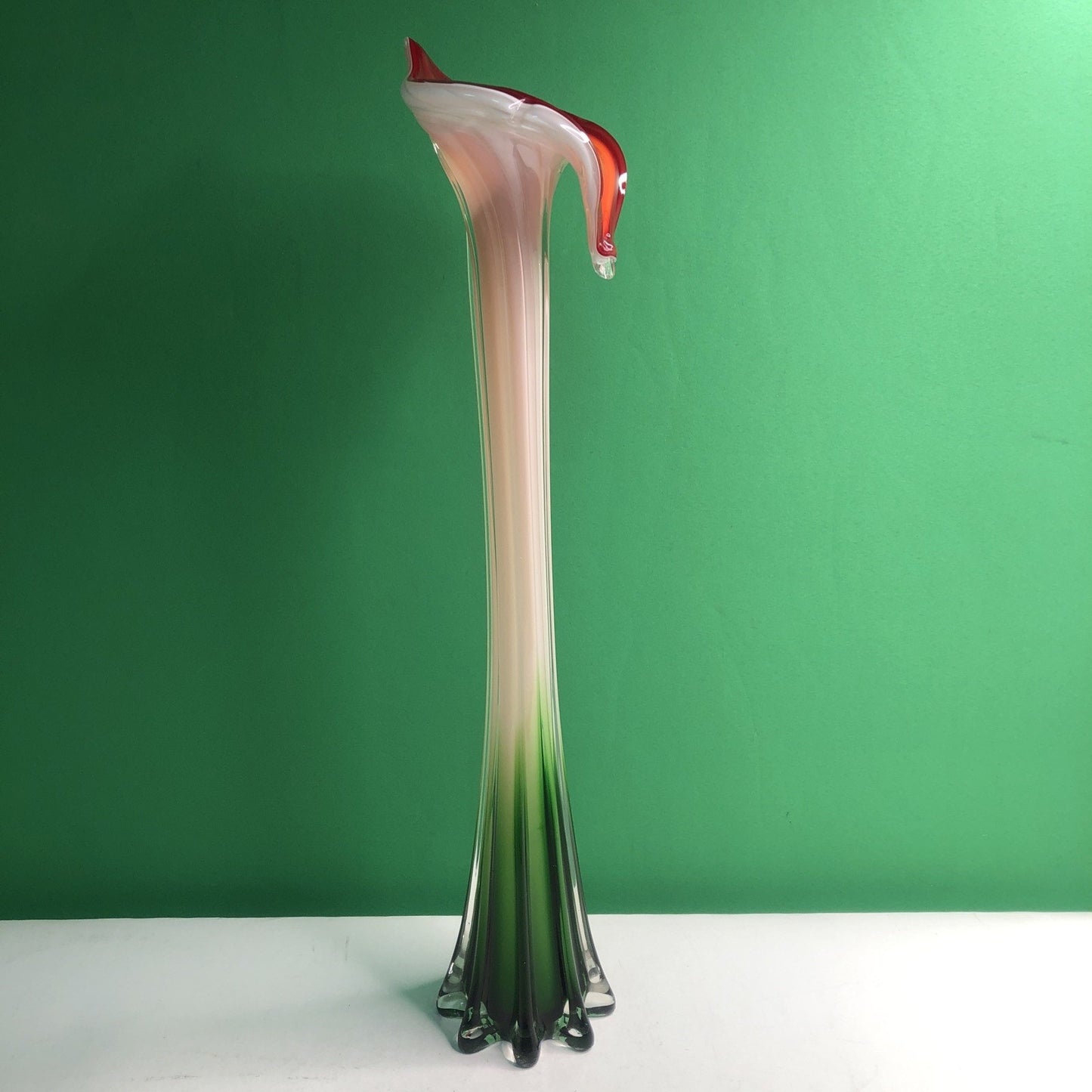 Jack in the Pulpit Calla Lily HandBlown Glass Vase Murano Style Red Orange Green